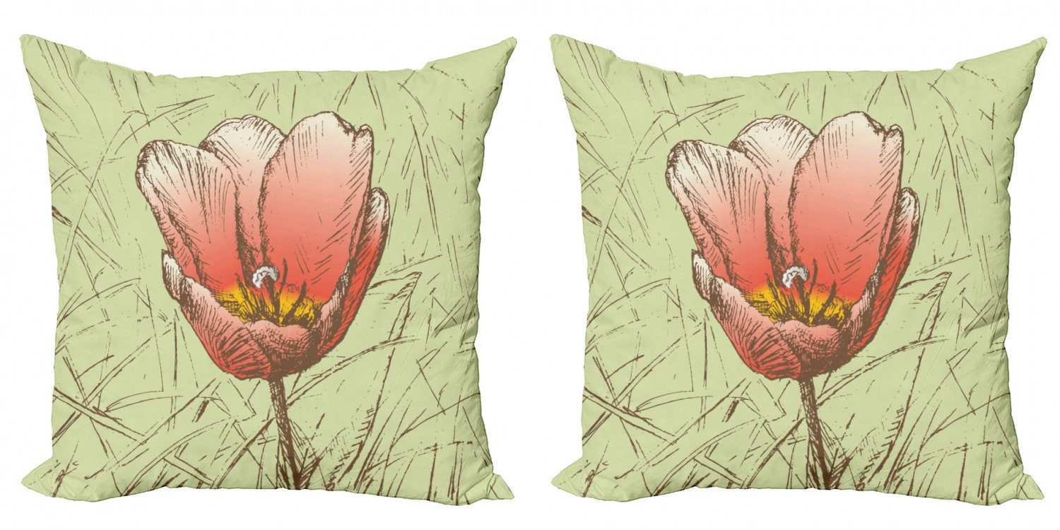 Doppelseitiger Tulpe Accent Digitaldruck, Abakuhaus Blumen-Skizze Kissenbezüge Modern (2 Romantische Stück),