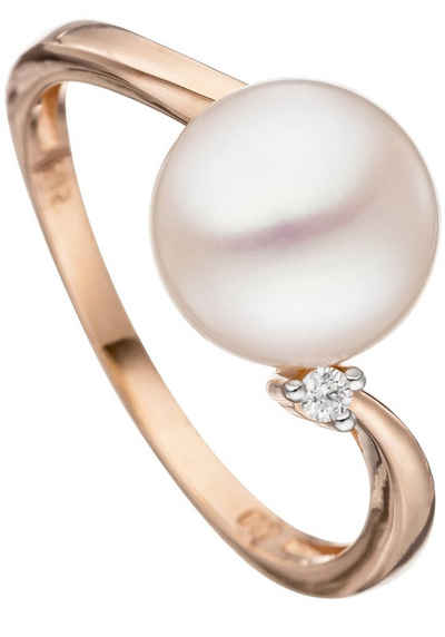 JOBO Perlenring Ring mit Perle und Diamant, 585 Roségold