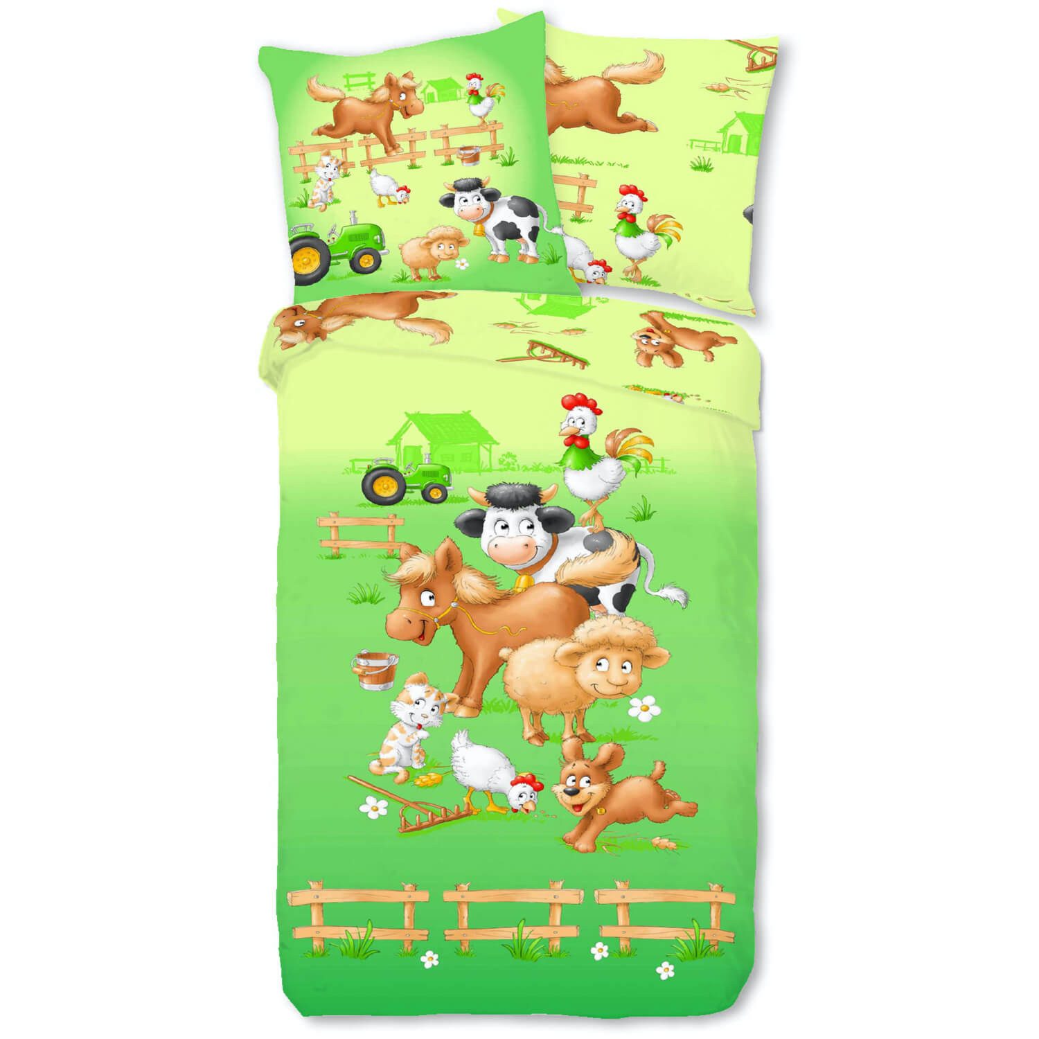 ESPiCO Kinderbettwäsche Farm, Renforcé, 2 teilig, Digitaldruck, Bauernhof, Hund, Katze