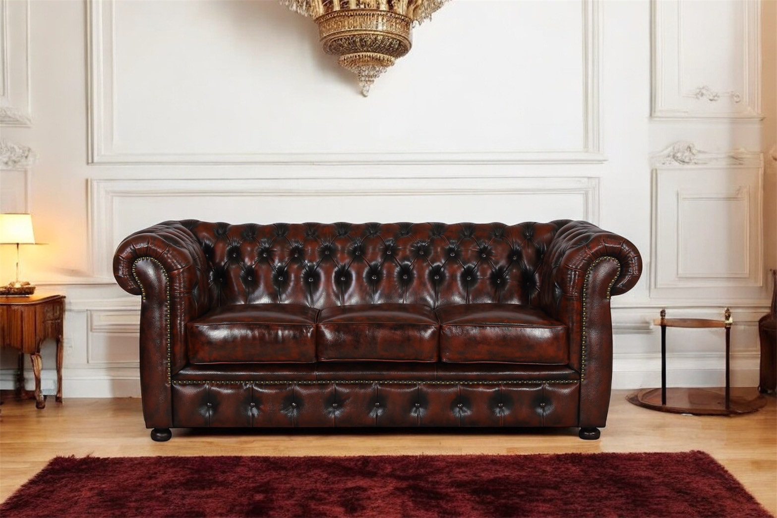 Salottini Chesterfield-Sofa SOFORT LIEFERBAR Luxus 3er Sofa Chesterfield 3-Sitzer Couch Avon, Vollleder