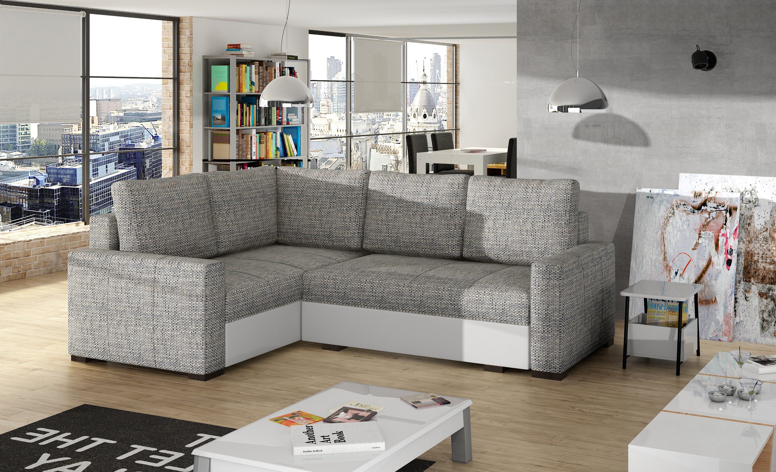 Xlmoebel Ecksofa Design Schlafsofa mit Bettfunktion aus Leder und Textil 1469, Made in Europa