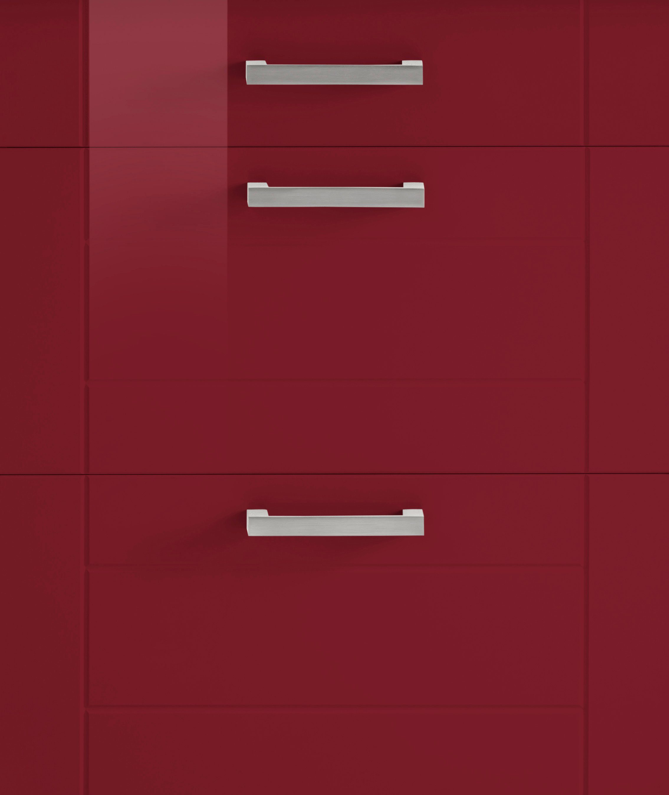 HELD MÖBEL Unterschrank Tinnum 120 cm Fronten, mit wotaneiche Metallgriffe, | breit, 2 Schubkästen MDF rot