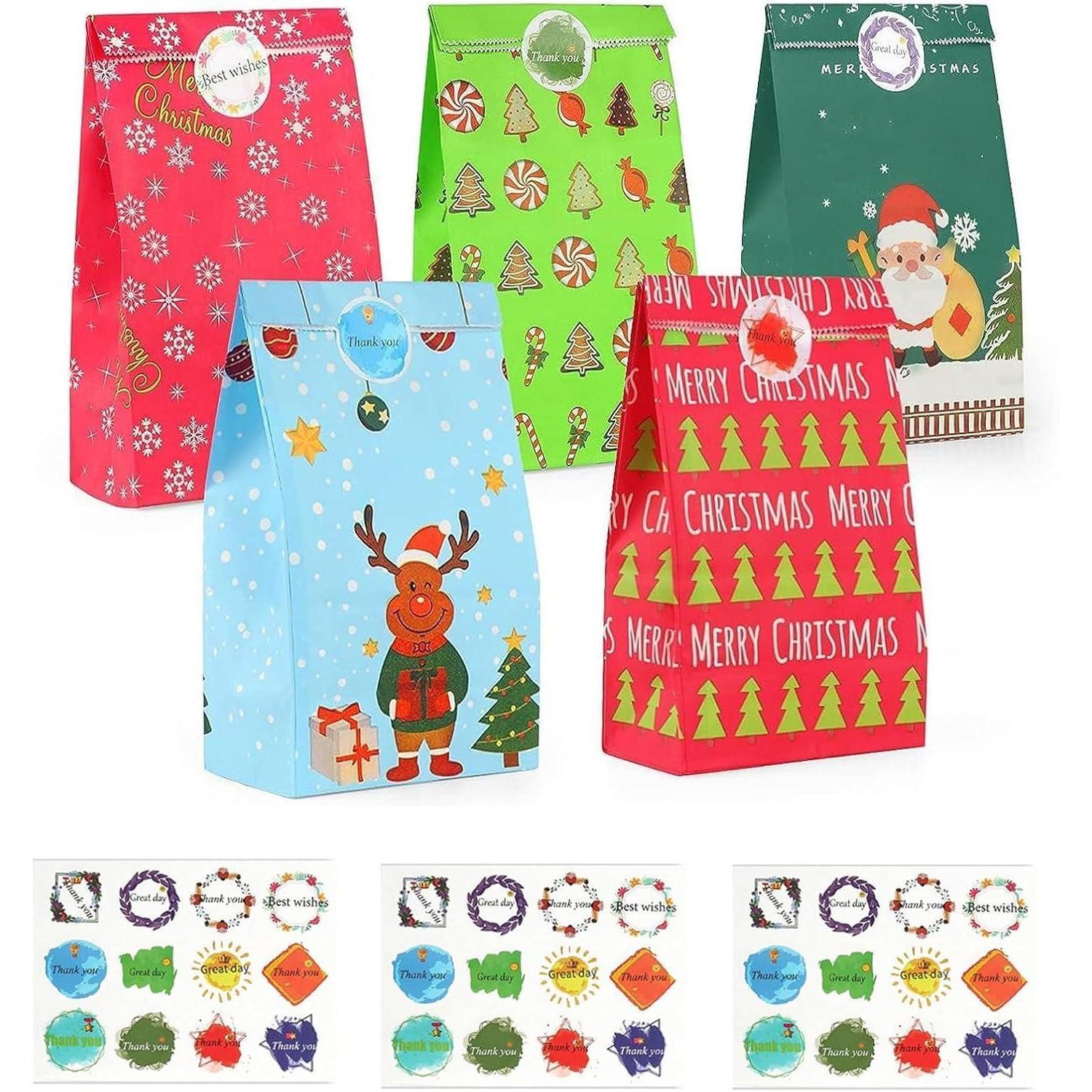 LuxusKollektion Packpapier Papiertüten Weihnachten Kraftpapier 50 Stück Aufkleber Bunt-50