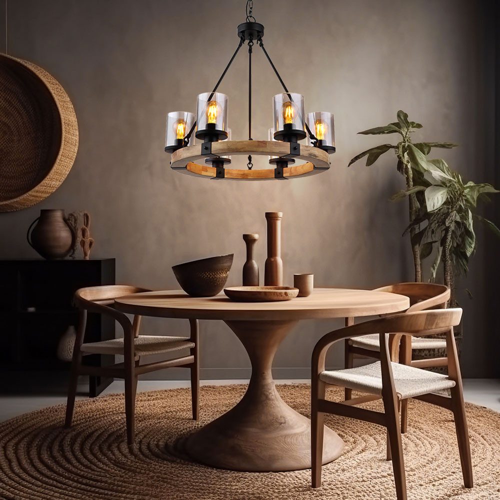 GLOBO LIGHTING Kronleuchter, Leuchtmittel inklusive, Warmweiß, Kronleuchter Pendellampe Esszimmerleuchte 6-flammig Metall Holz