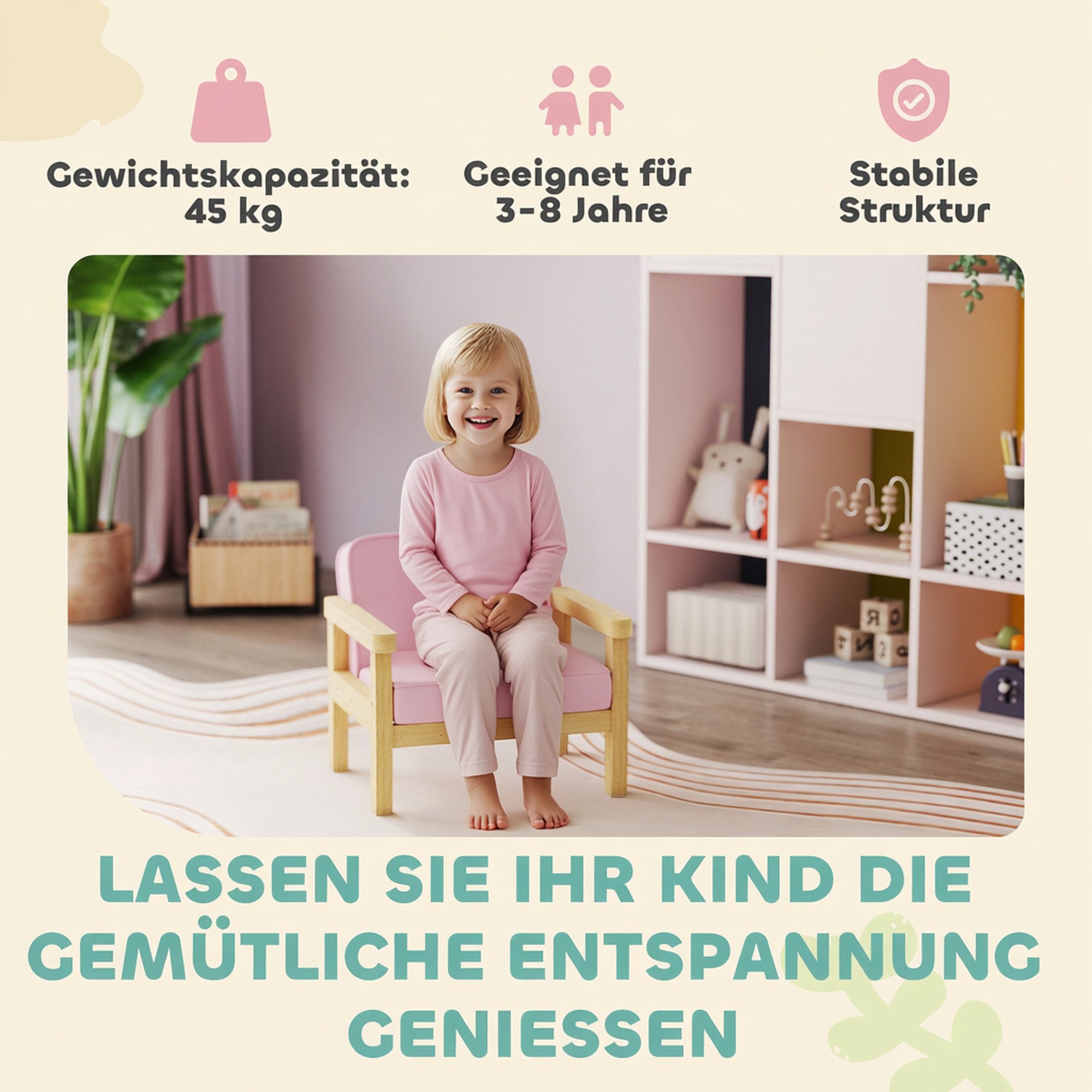 AIYAPLAY Kindersessel Kinder Sessel Kinderstuhl mit Kord-Optik massiven Holzfüßen (Kindersofa, 1-St., gepolsterter Kinderstuhl), für Kinder von 3-8 Jahren, für  – Bild 4 von 5
