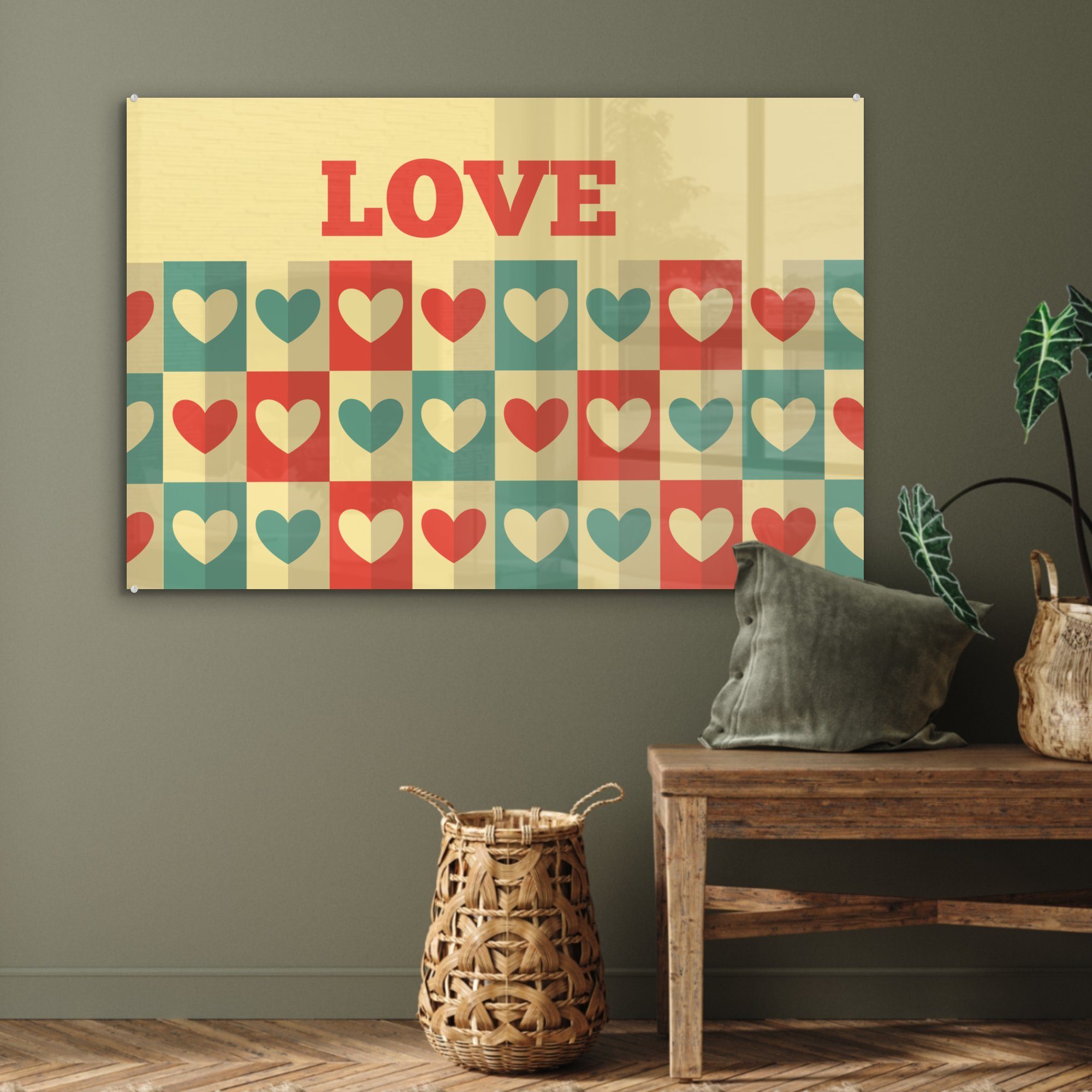 MuchoWow Acrylglasbild Illustration zum Liebe Wohnzimmer Acrylglasbilder mit Valentinstag Schlafzimmer & Herzen, (1 St), und