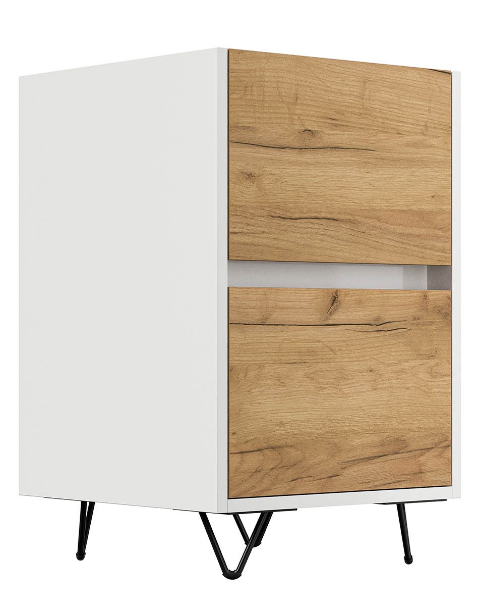 Posseik Waschtisch-Set Nachttisch FAVIER 40 x 65cm, 2 Schubladen, weiß-eiche, (Sideboard, 1-St., Sideboard)