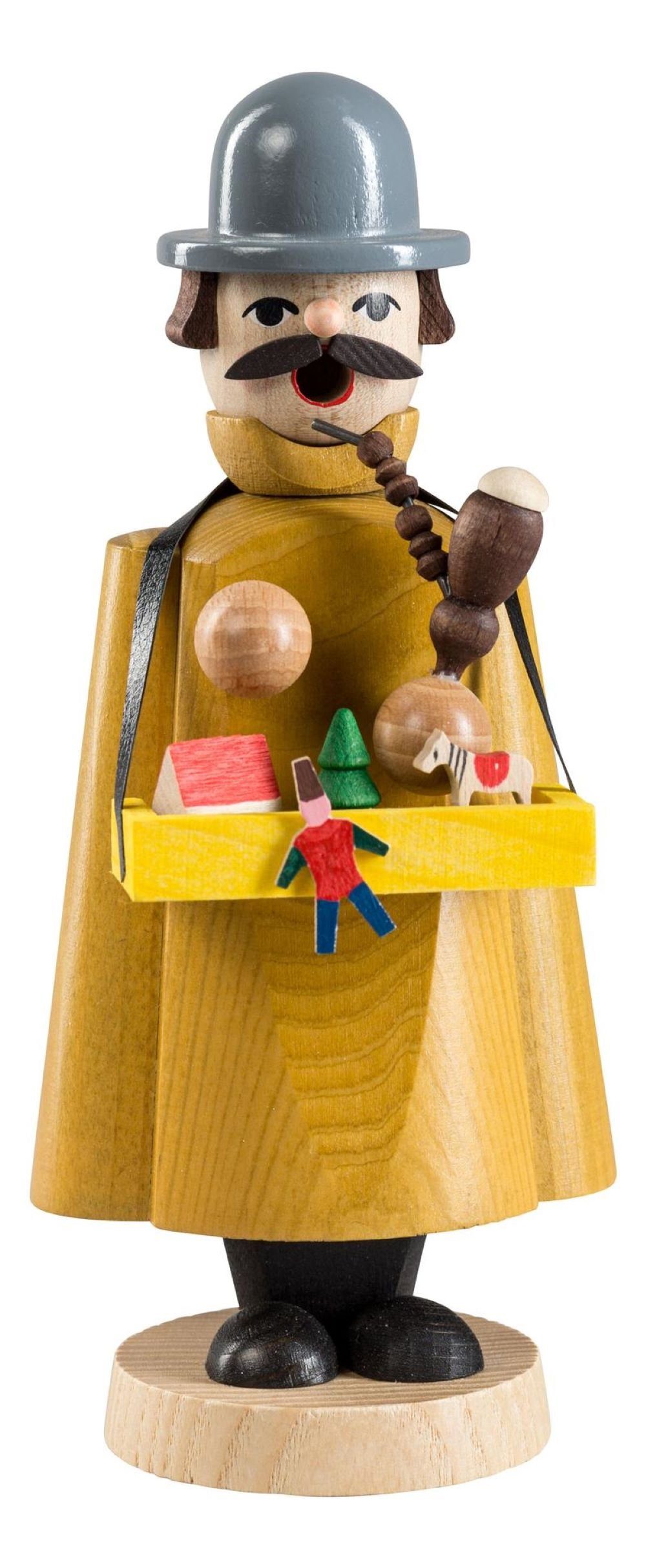 Richard Glaesser Räuchermännchen Spielzeugverkäufer, Höhe ca. 18 cm, Handwerkskunst original Erzgebirge
