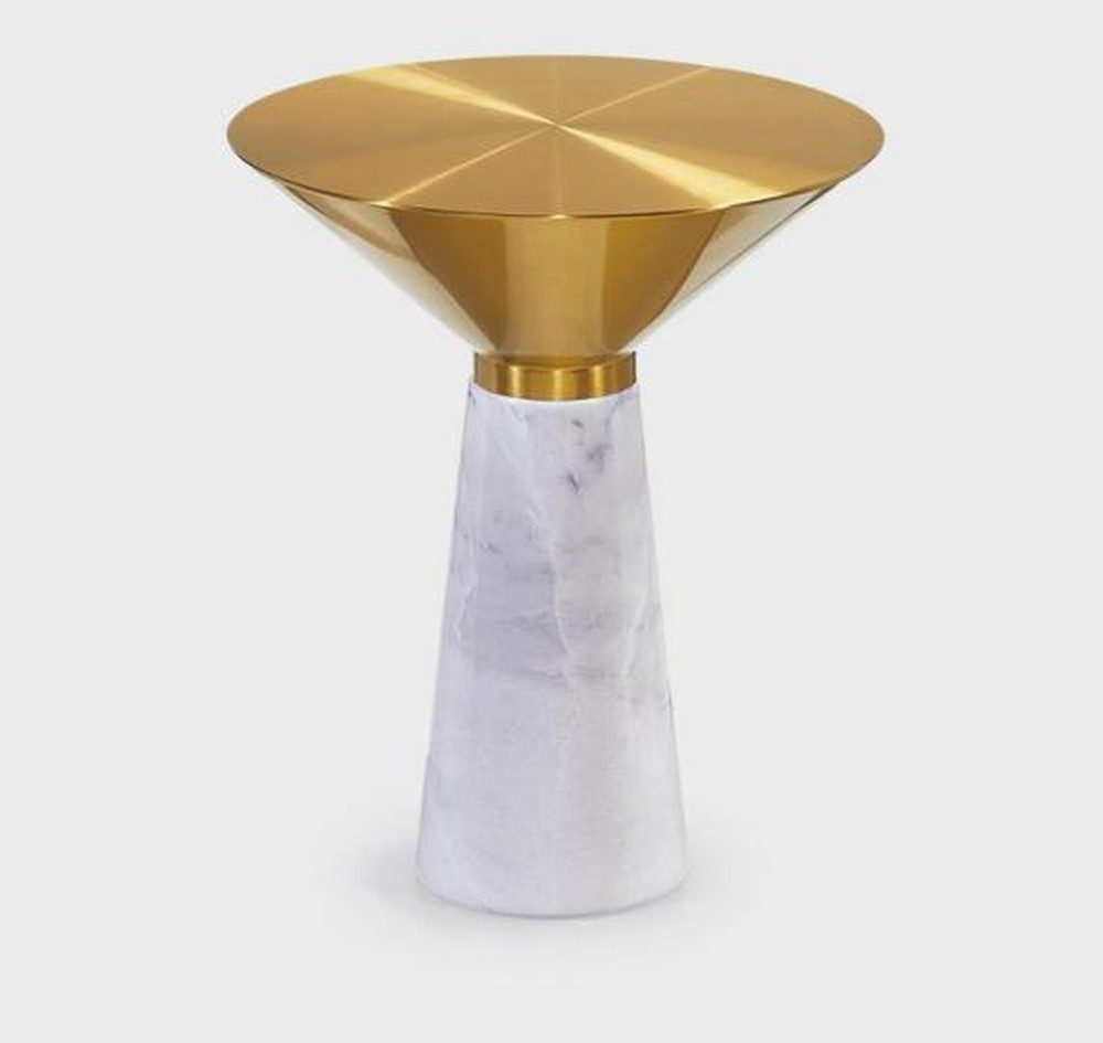 Beistelltisch Runder Marmor-Couchtisch in Gold mit elegantem Edelstahlfuß