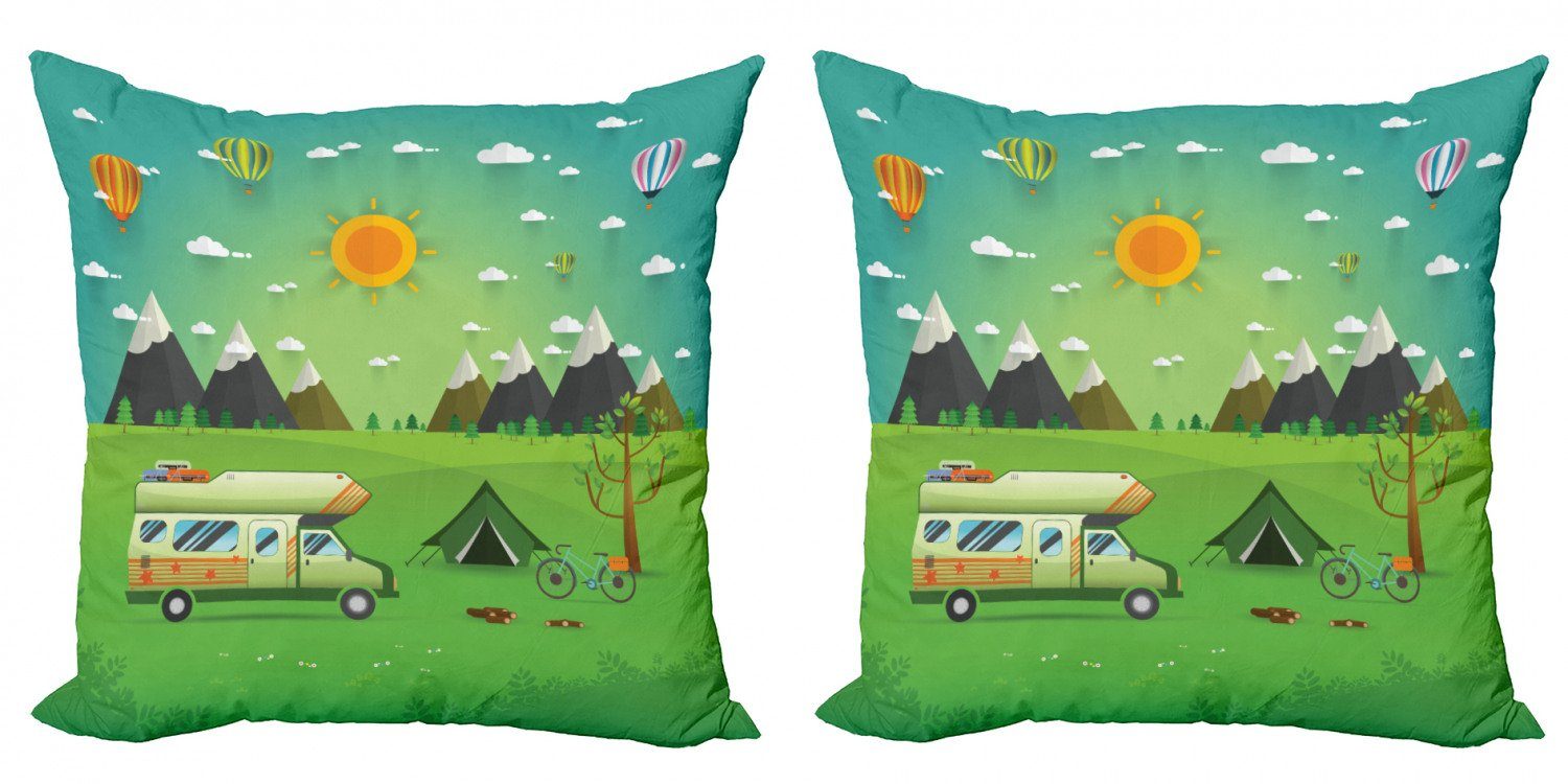 Kissenbezüge Modern Accent Doppelseitiger Digitaldruck, Abakuhaus (2 Stück), Glücklicher Camper Im Freien Caravan