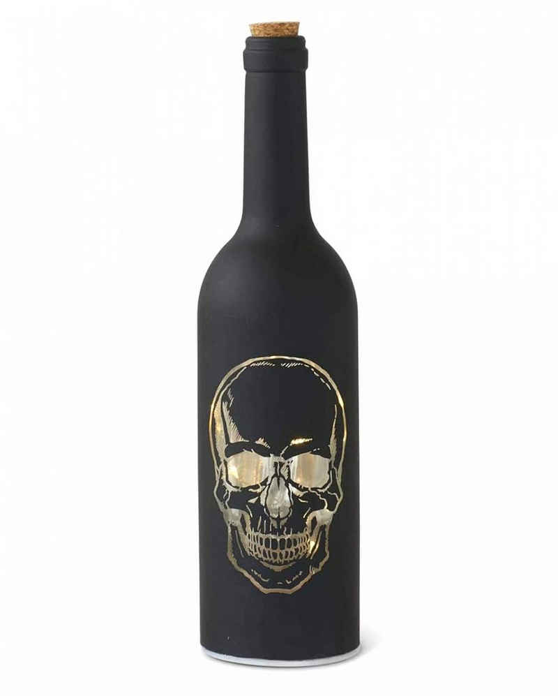 Horror-Shop Dekofigur Schwarze LED Flasche mit Totenkopf Motiv