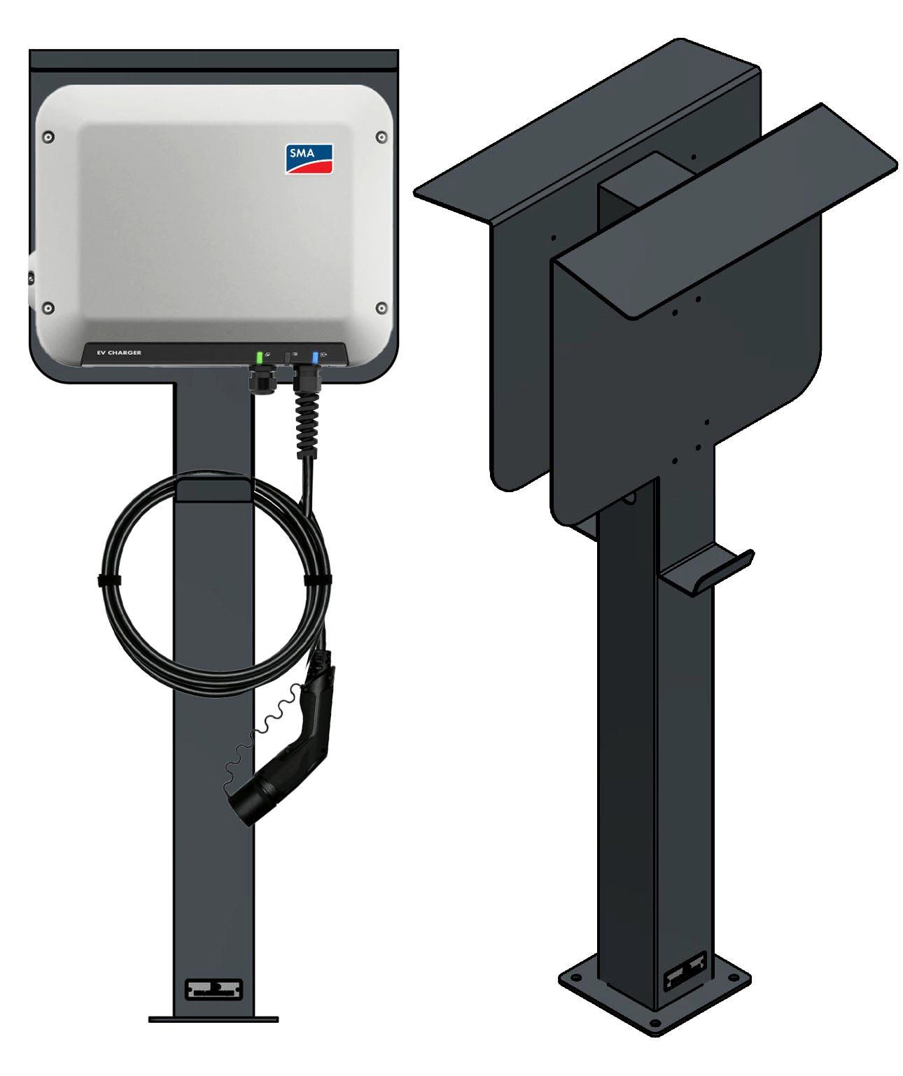 Elektroauto-Ladestation-Halterung Doppel Ladesäule passend für 2x SMA EV Charger Wallbox mit Dac...