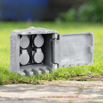 Spetebo Gartensteckdose Außensteckdose in Steinoptik mit 4 Steckdosen - 21 x 20 cm, Stück, 1-St., Mehrfachsteckdose, Steckdosenverteiler für den Außenbereich