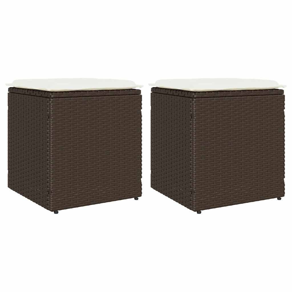 vidaXL Hocker Gartenhocker mit Kissen 2 Stk. Braun 40x40x43 cm Poly Rattan (1 St)