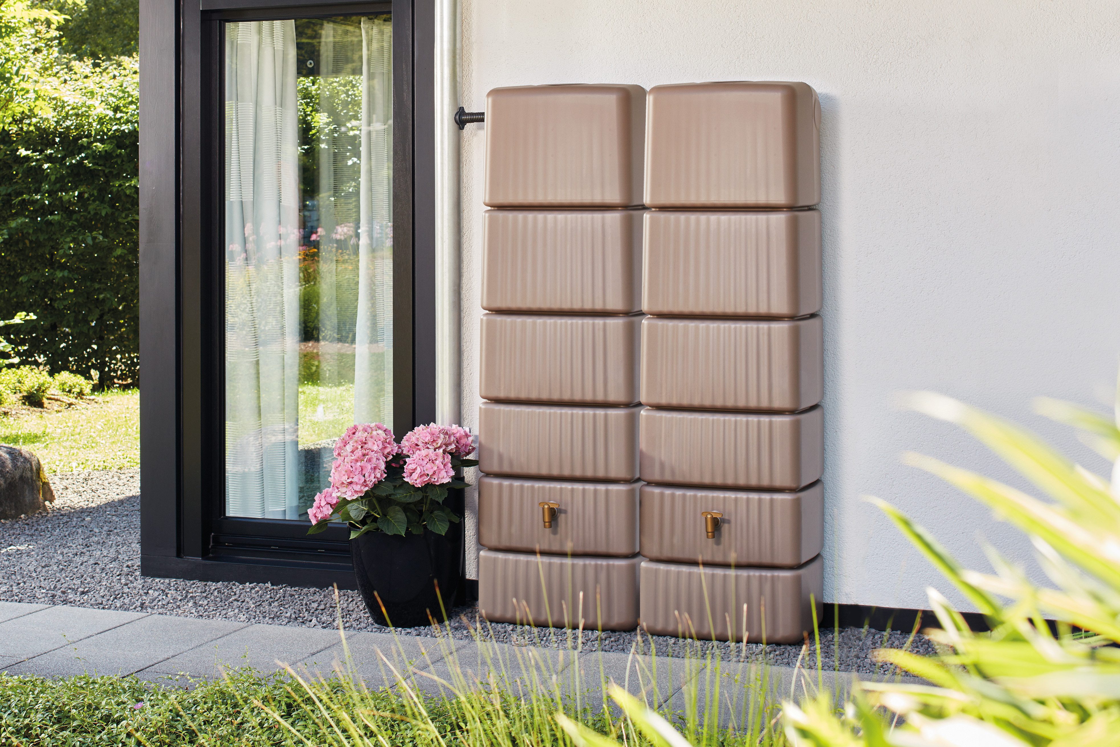 4rain Regentonne SLIM Wandtank SET 660 L, taupe, 2x Slim 330 L, inkl. Verbinder