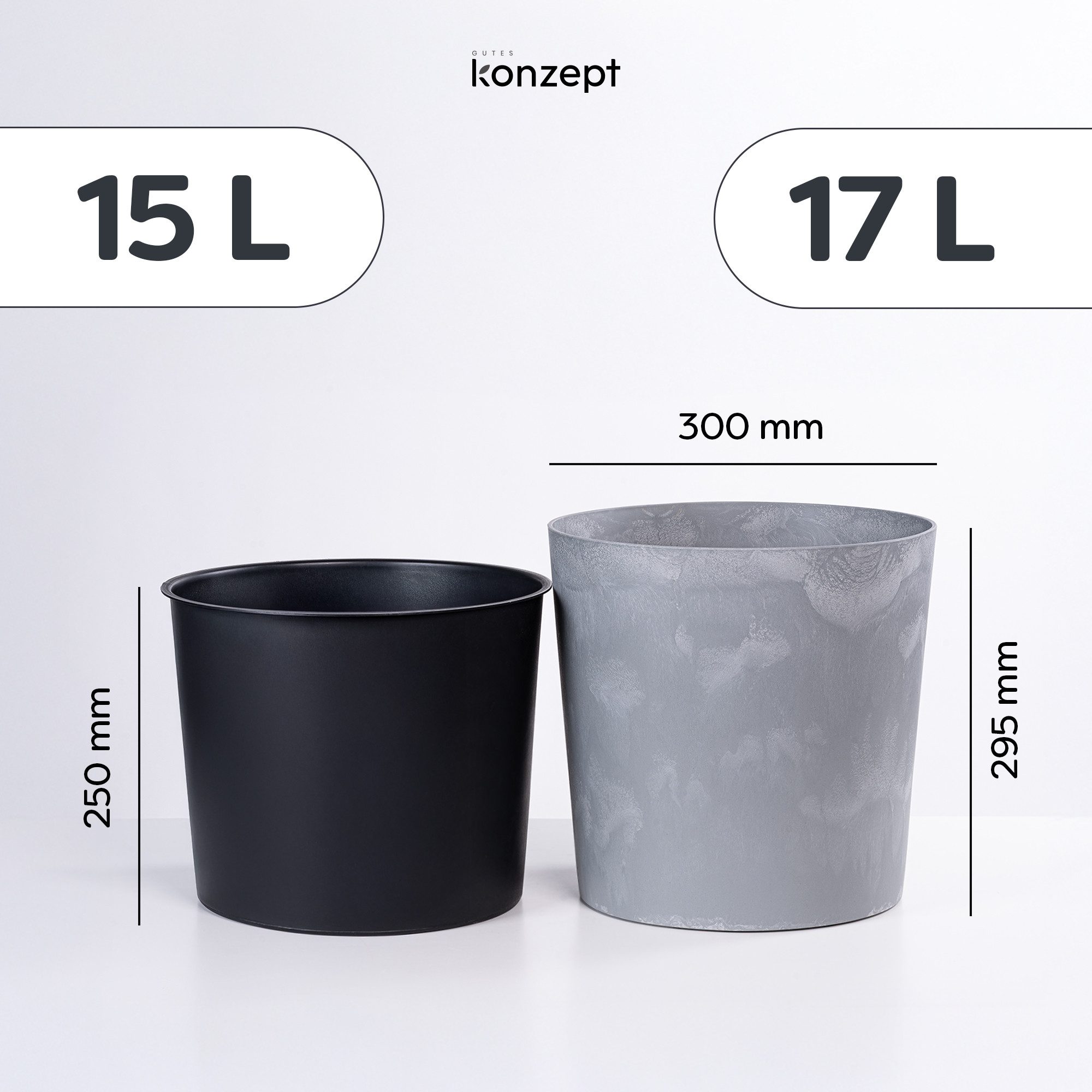 KONZEPT Blumentopf groß Ø 30 cm aus Kunststoff mit Einsatz, Beton-Optik, Glatte Oberfläche
