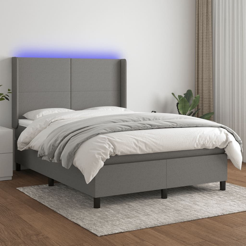 vidaXL Boxspringbett Boxspringbett mit Matratze LED Dunkelgrau 140x200 cm S günstig online kaufen