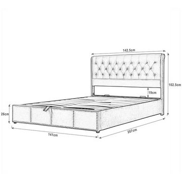 OKWISH Polsterbett Doppelbett (140 x 200 cm, ohne Matratze), mit Hydraulikhebel, Aufbewahrung von Bettkästen