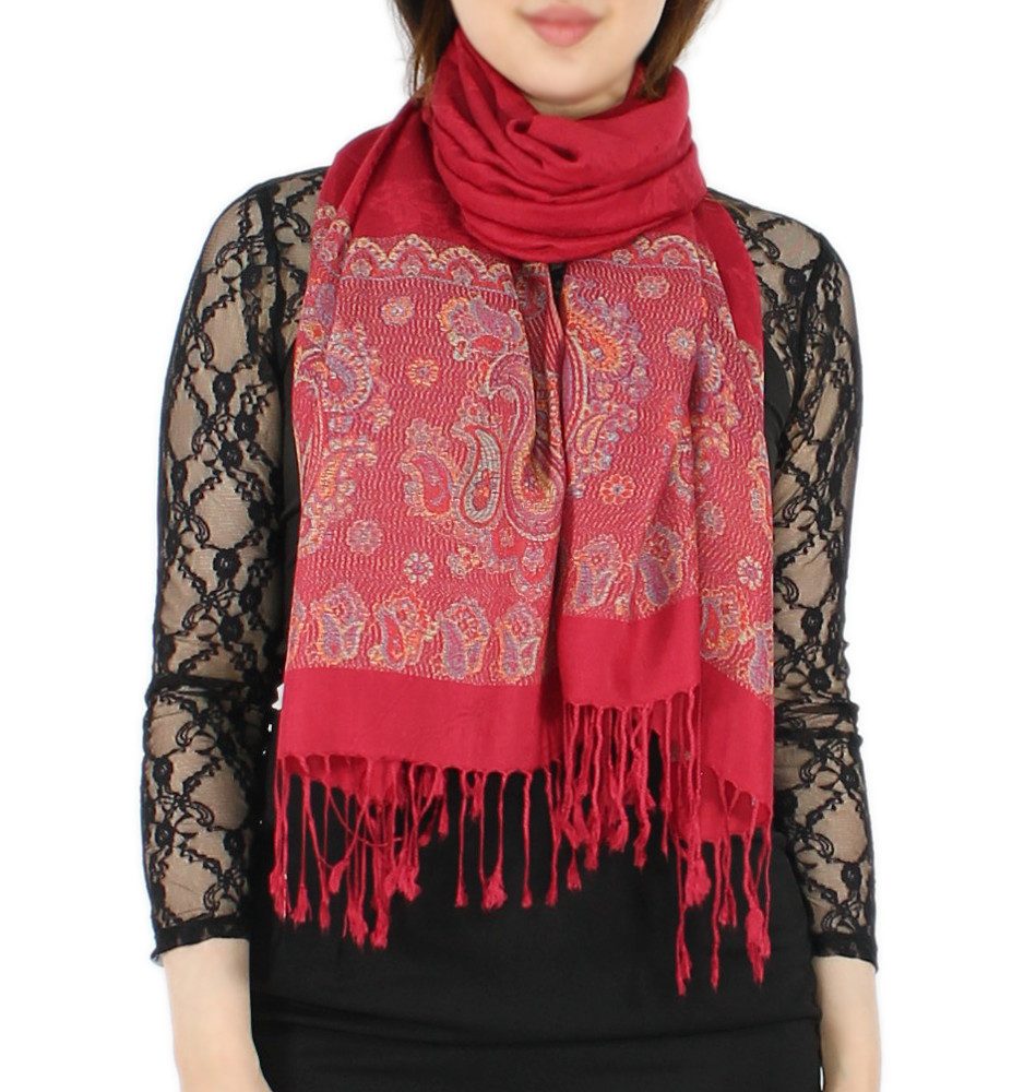 dy_mode Modeschal Eleganter Damen Schal Stola Schultertuch im Paisley Muster, mit Fransen – Bild 2 von 5