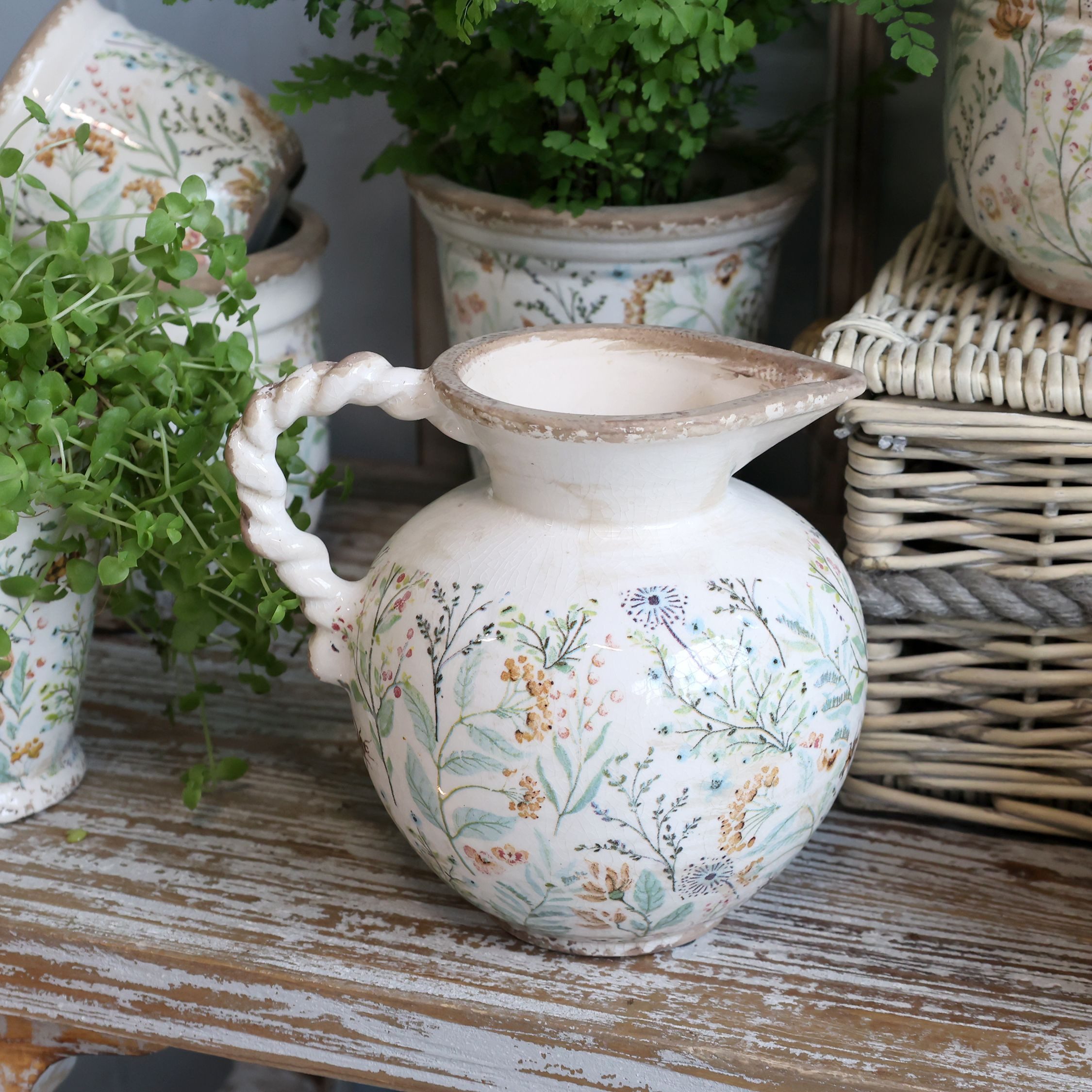 Dekovase Chic Antique Maxime Kanne mit Blumenmuster H18,5/D20,5 cm creme