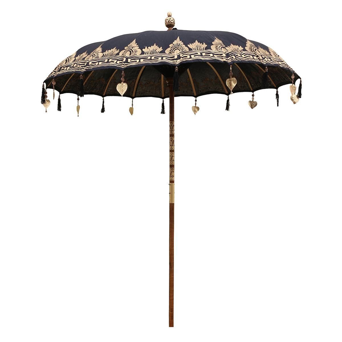 Oriental Galerie Sonnenschirm Balinesischer Sonnenschirm 180 cm Einfache Bemalung Schwarz Gold