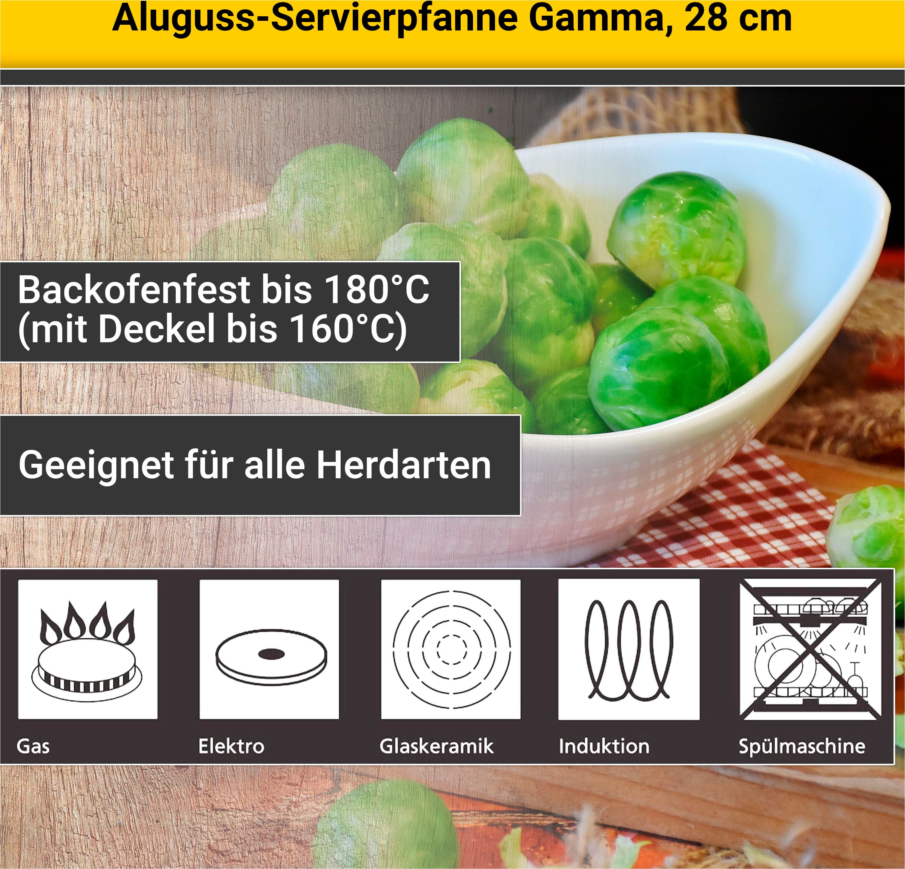 Krüger Servierpfanne Aluguss Pfanne GAMMA mit Glasdeckel, 28 cm, mit abnehmbaren Griffen, Aluminiumguss, für Induktions-Kochfelder geeignet, auch als Schmorpfan – Bild 4 von 5