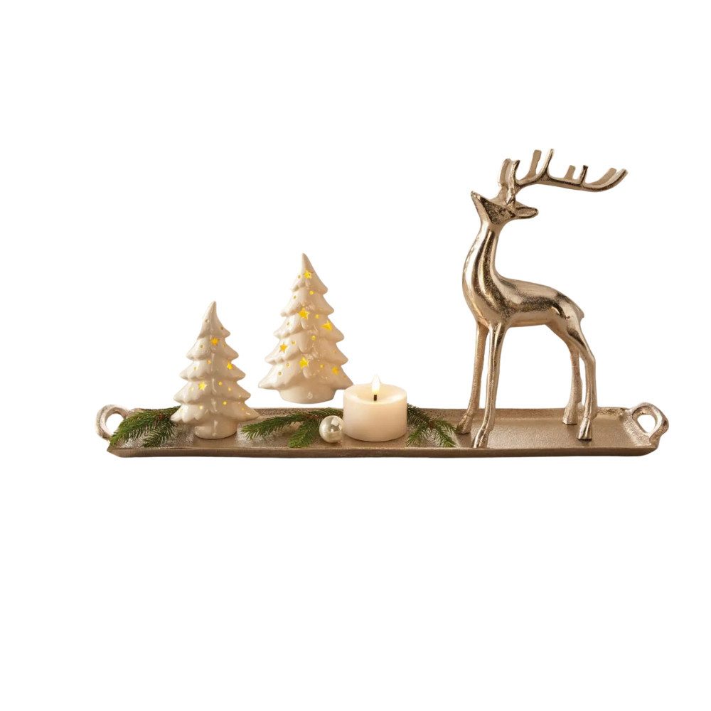 Home-trends24.de Dekofigur Rentier silber Figur Hirsch Weihnachten Deko 32 cm (1 St)