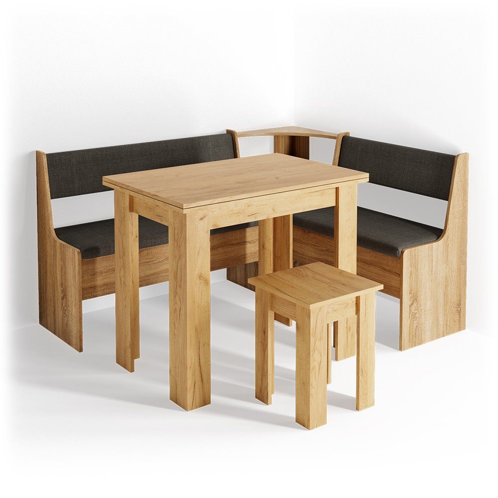 Vicco Sitzgruppe Roman, Goldkraft Eiche/Anthrazit, 150 x 120 cm mit Tisch, (Set, 5-tlg., 5-er Set), bequeme Polsterung