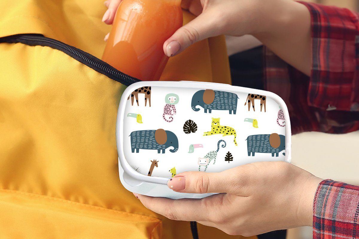 MuchoWow Lunchbox Tiere - für und Brotdose, Weiß, Mädchen Brotbox und für Erwachsene, Kinder - (2-tlg), Jungs Tiere Wilde Kunststoff