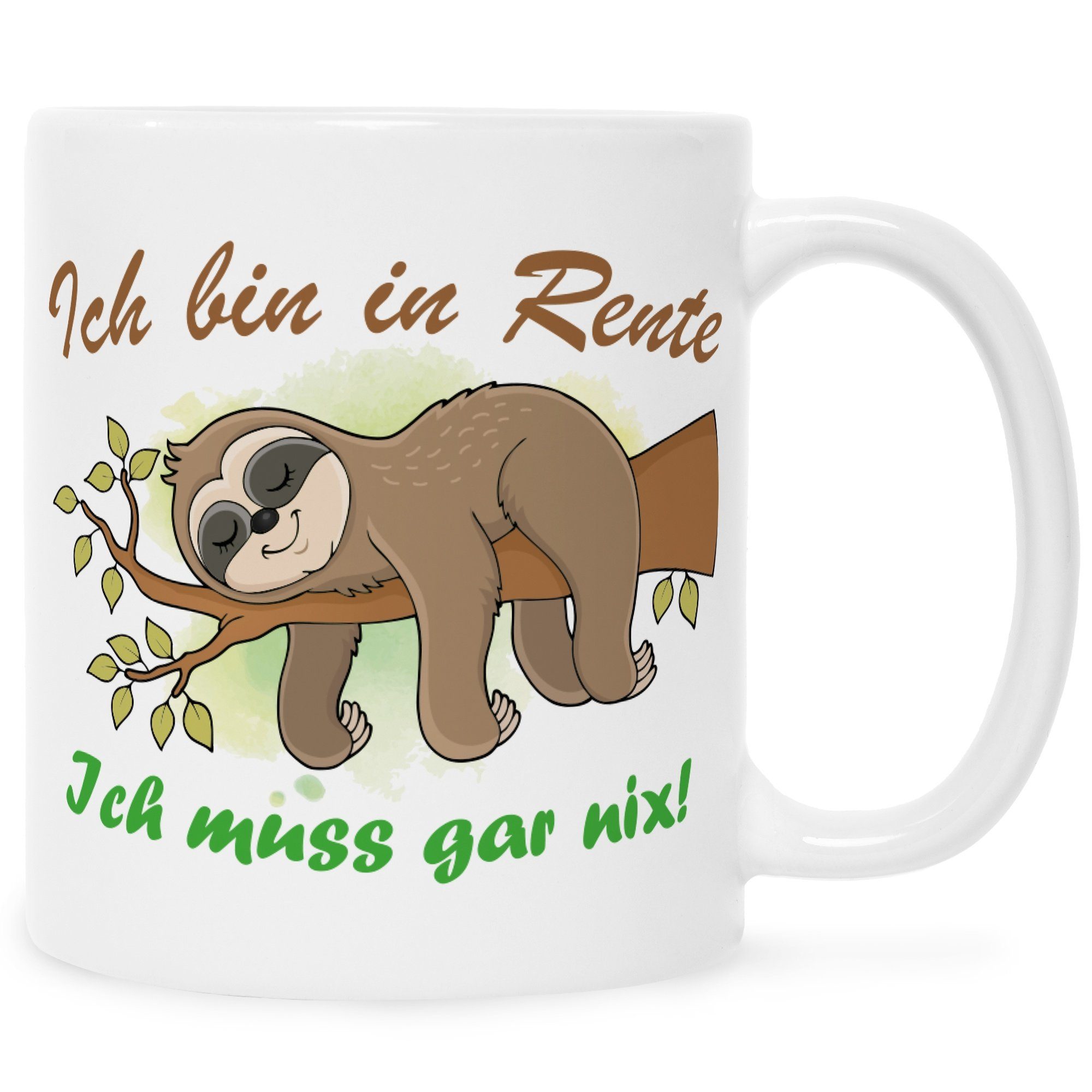 Bedruckte Weiß zum Faultier mit Witziges Tasse GRAVURZEILE Rentenbeginn & Opa Geschenk Keramik, in Motiv Rente, - für Oma Tasse