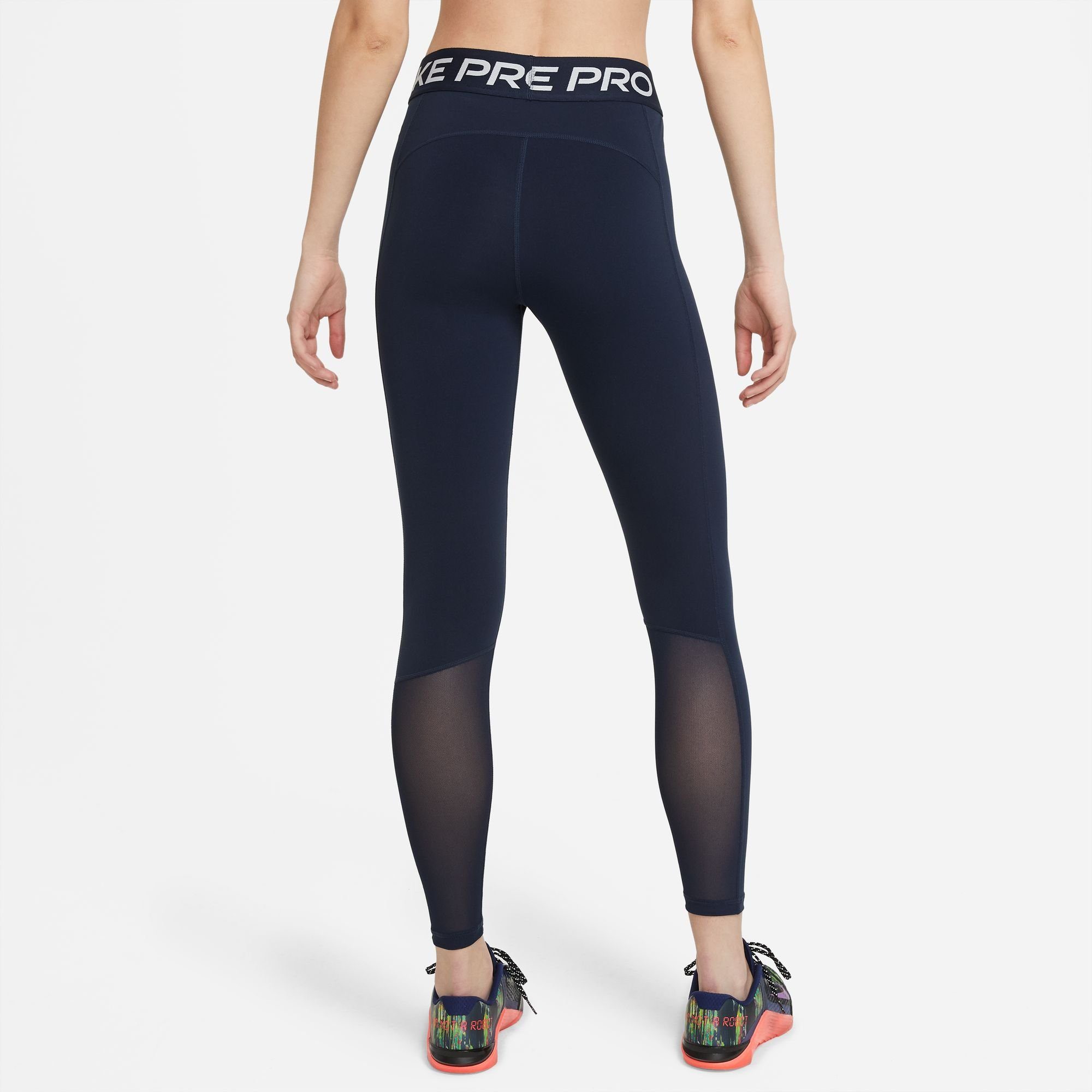 Nike MESH-PANELED WOMEN'S LEGGINGS Trainingstights MID-RISE PRO OBSIDIAN/WHITE