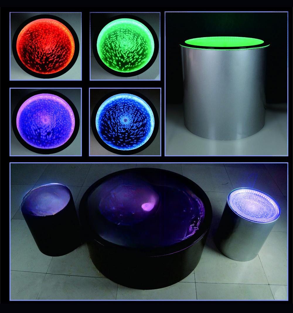 JVmoebel Couchtisch Beleuchteter Rundtisch aus Acryl und Edelstahl in Silber (Packung, Couchtisch), Made in Europa