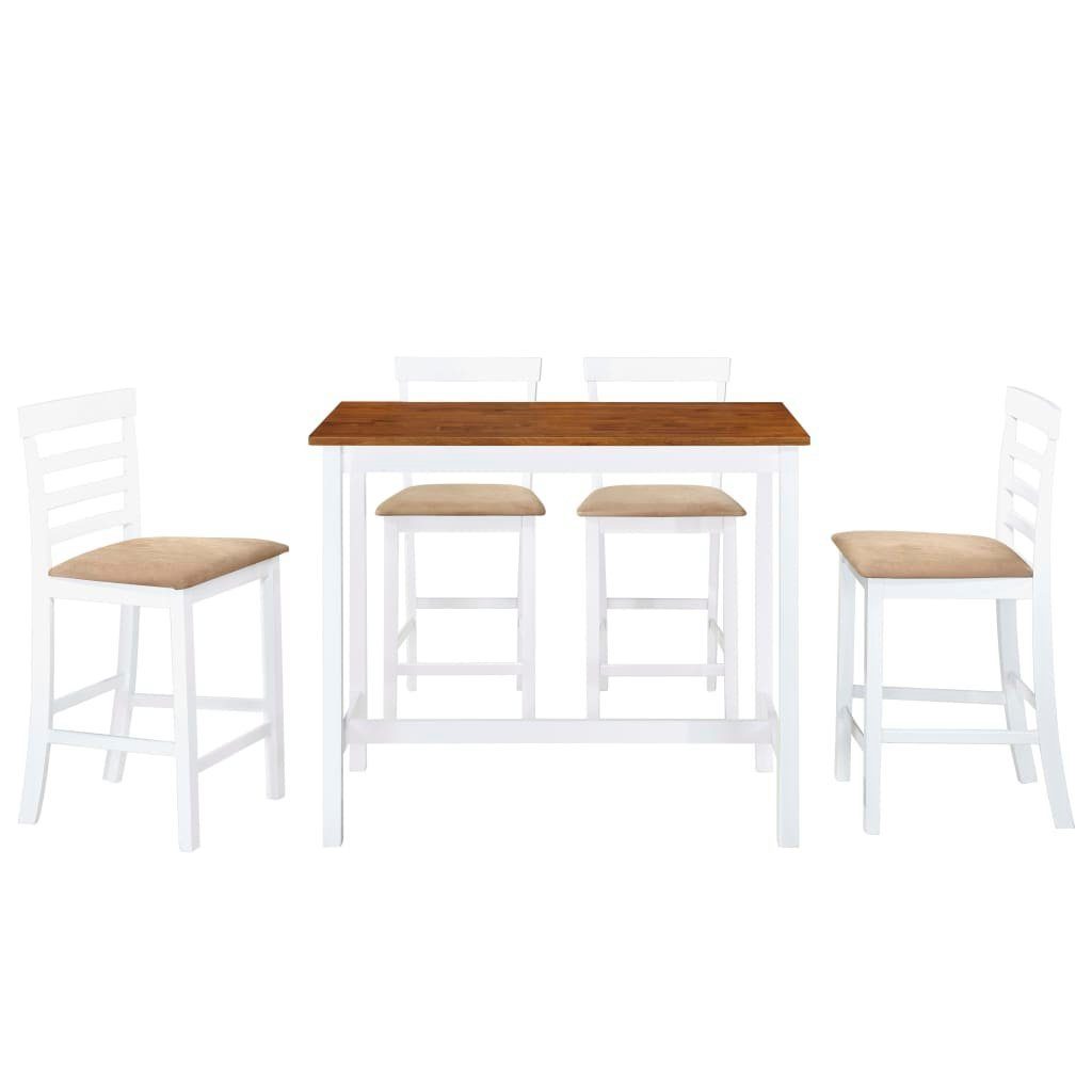 vidaXL Sitzgruppe Bartisch 5-tlg Stühlen Barhoc Weiß Hochstühle Braun mit Massivholz und