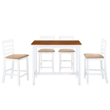 vidaXL Sitzgruppe Bartisch mit Stühlen 5-tlg Massivholz Braun und Weiß Hochstühle Barhoc