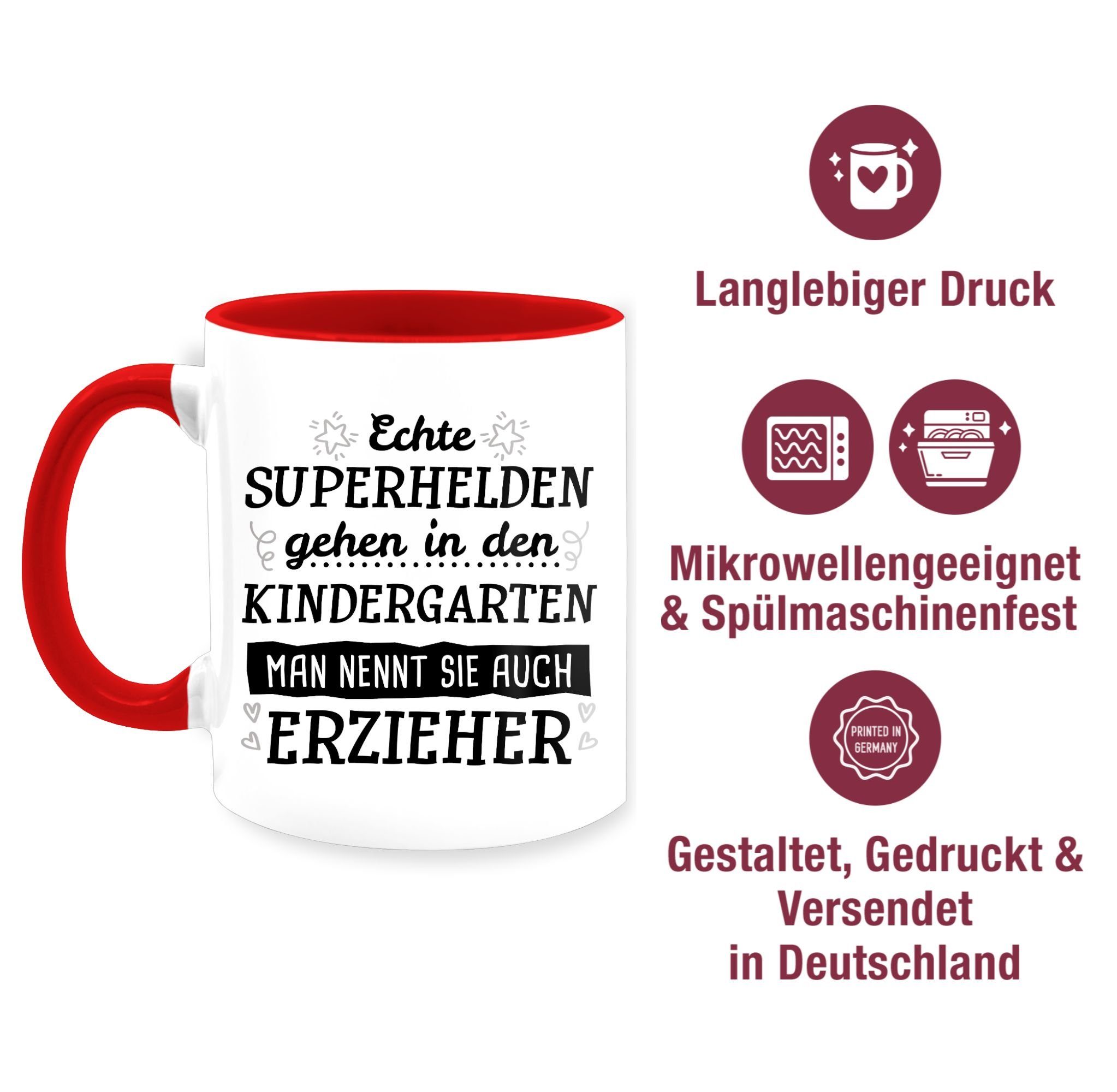 Shirtracer Tasse Kaffeetasse Job - den Erzieher, Echte in Superhelden Rot 1 Kindergarten Geschenk Keramik, gehen