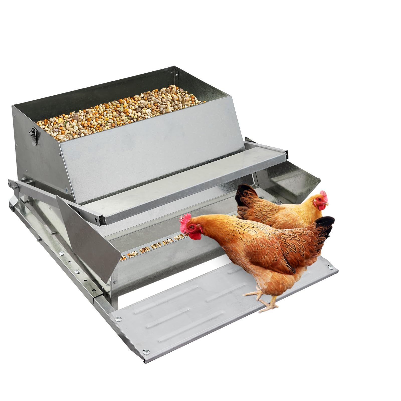 GarveeMore Futterautomat Stahl Automatischer Hühnchenfutter mit Treadle 27 LB Rattenproof