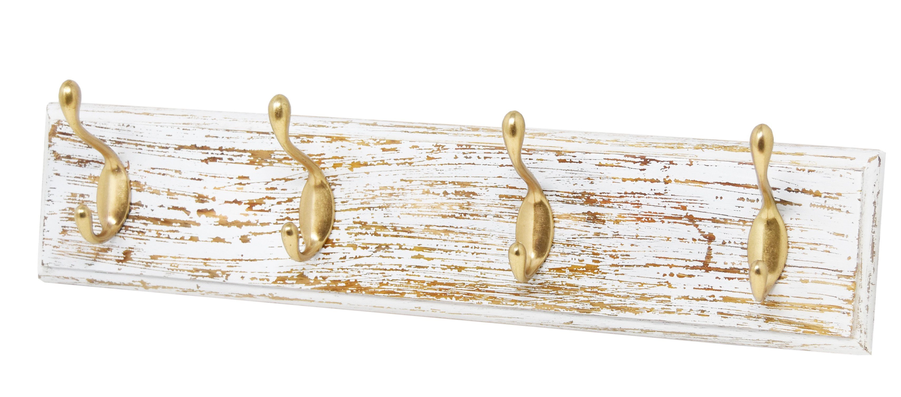 Lashuma Шкафыleiste Gold, 4er Hakenleiste, Wandgarderobe geweißt 45x10 cm