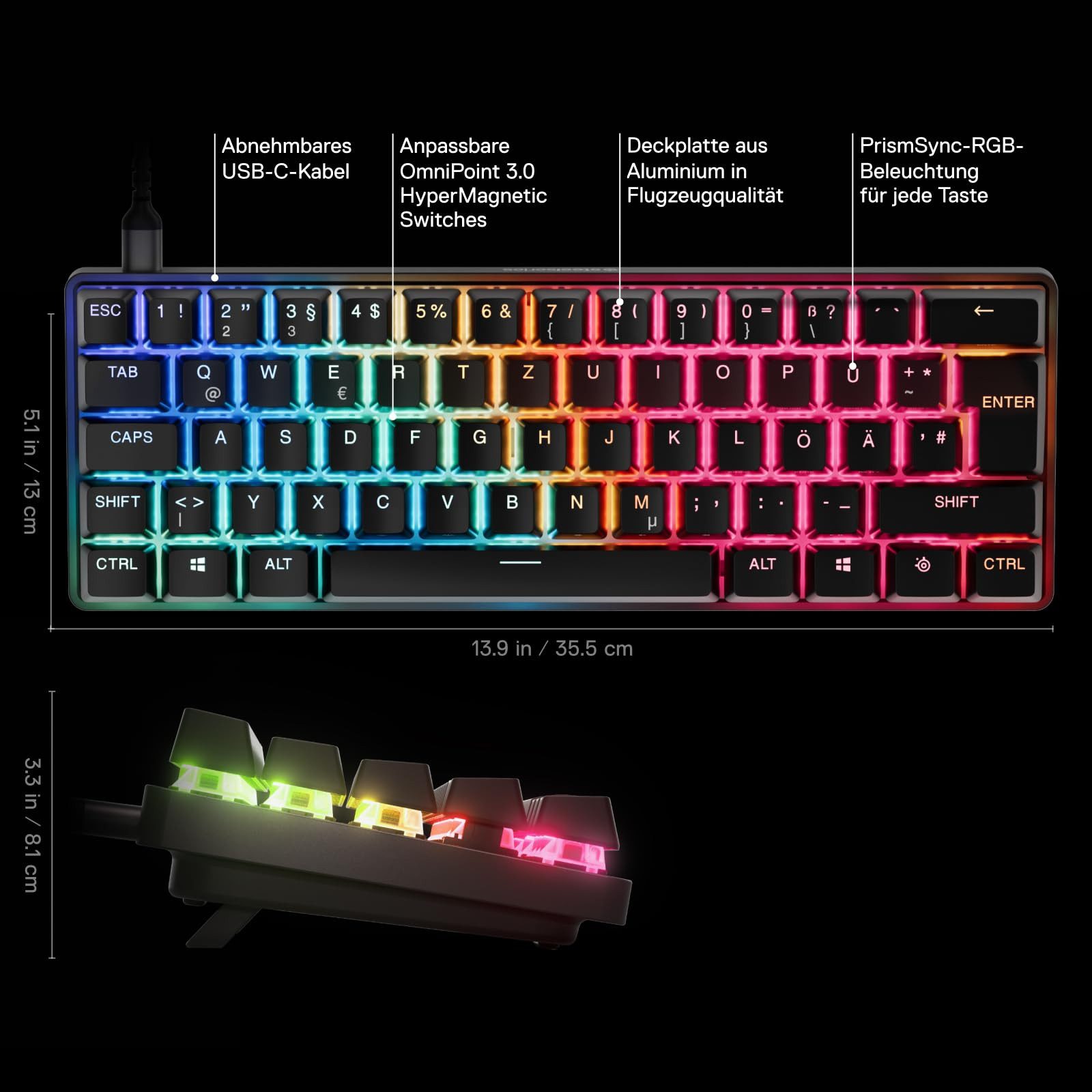 SteelSeries Apex Pro Mini Gen 3 DE Tastatur (Compacte Gaming-Tastatur mit anpassbaren Tasten)
