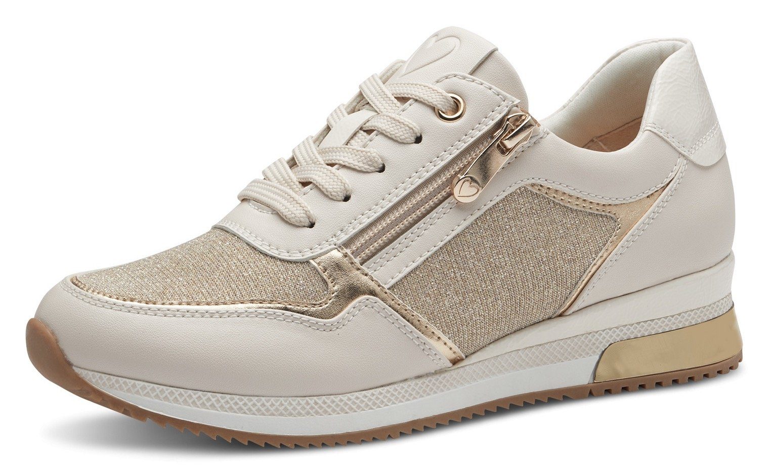 MARCO TOZZI Sneaker mit seitlichem Reißverschluss creme-goldfarben