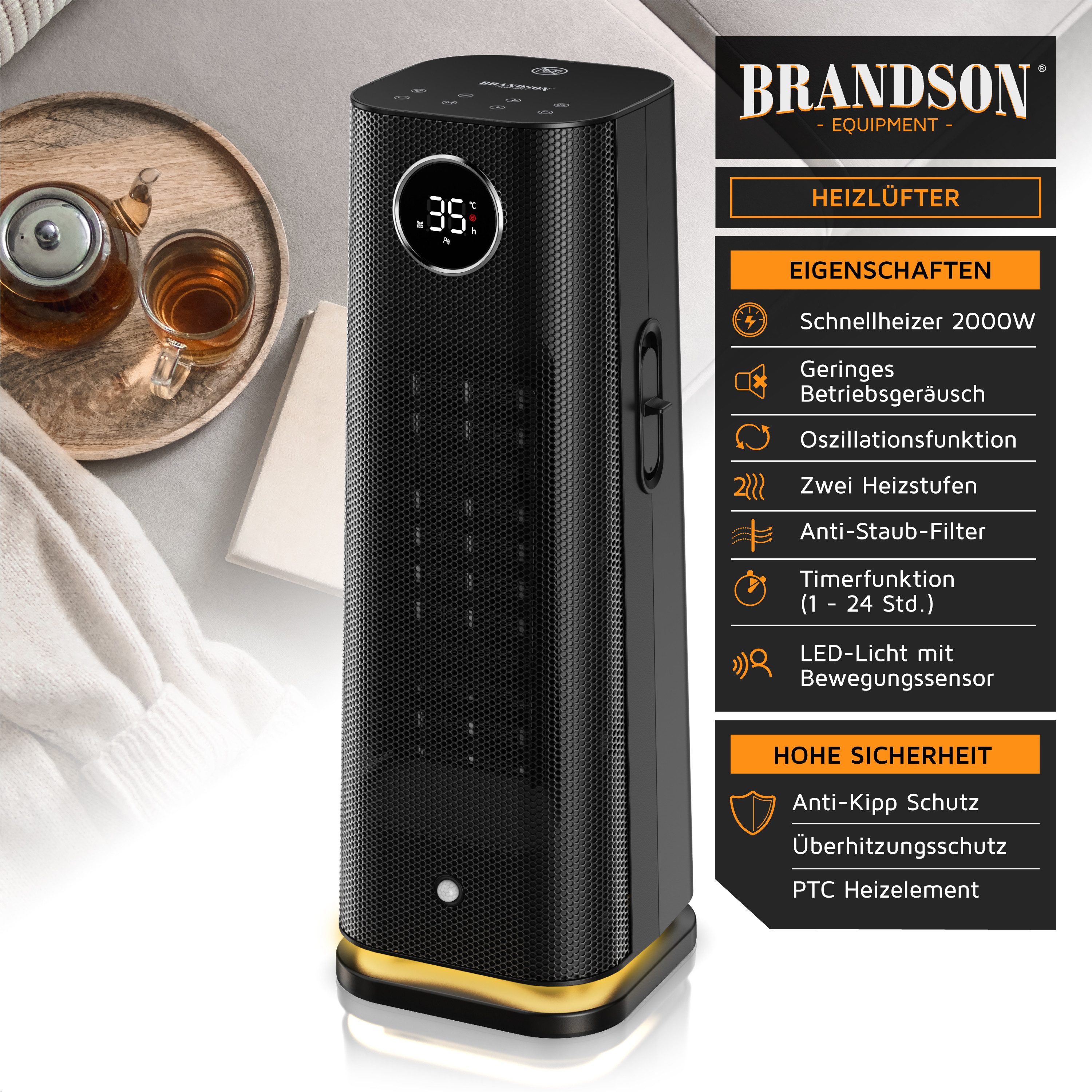 Brandson Heizlüfter Keramik Heizgerät Automatikstart per Bewegungserkennung günstig online kaufen