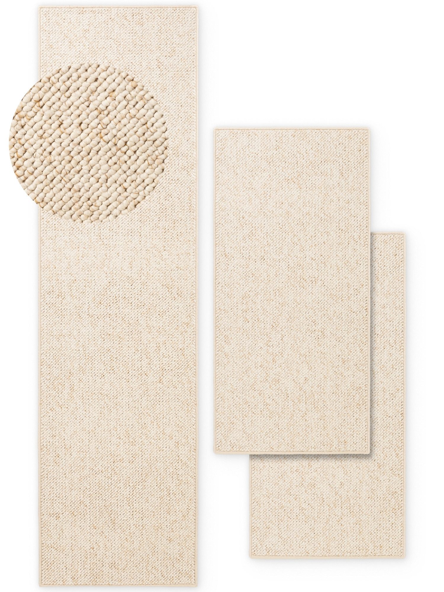 HANSE Home Bettumrandung Wolly 2, Höhe 12 mm, (3-tlg), Bettvorleger, 3-teiliger Läufer Set, Unifarben, Kurzflor, Bettläufer