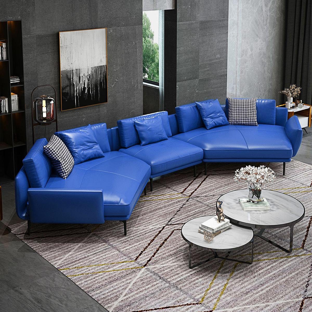 JVmoebel Ecksofa Edle Ecksofa U-Form Wohnlandschaft Sofa Couch Polster Eckgarnitur, Made in Europe Blau