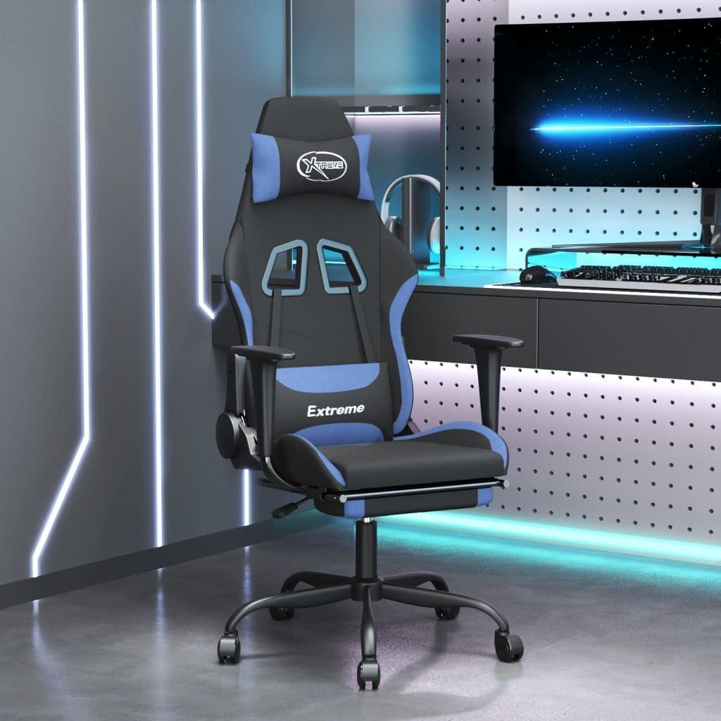 furnicato Gaming-Stuhl mit Massage und Fußstütze Stoff St) Blau & Schwarz (1