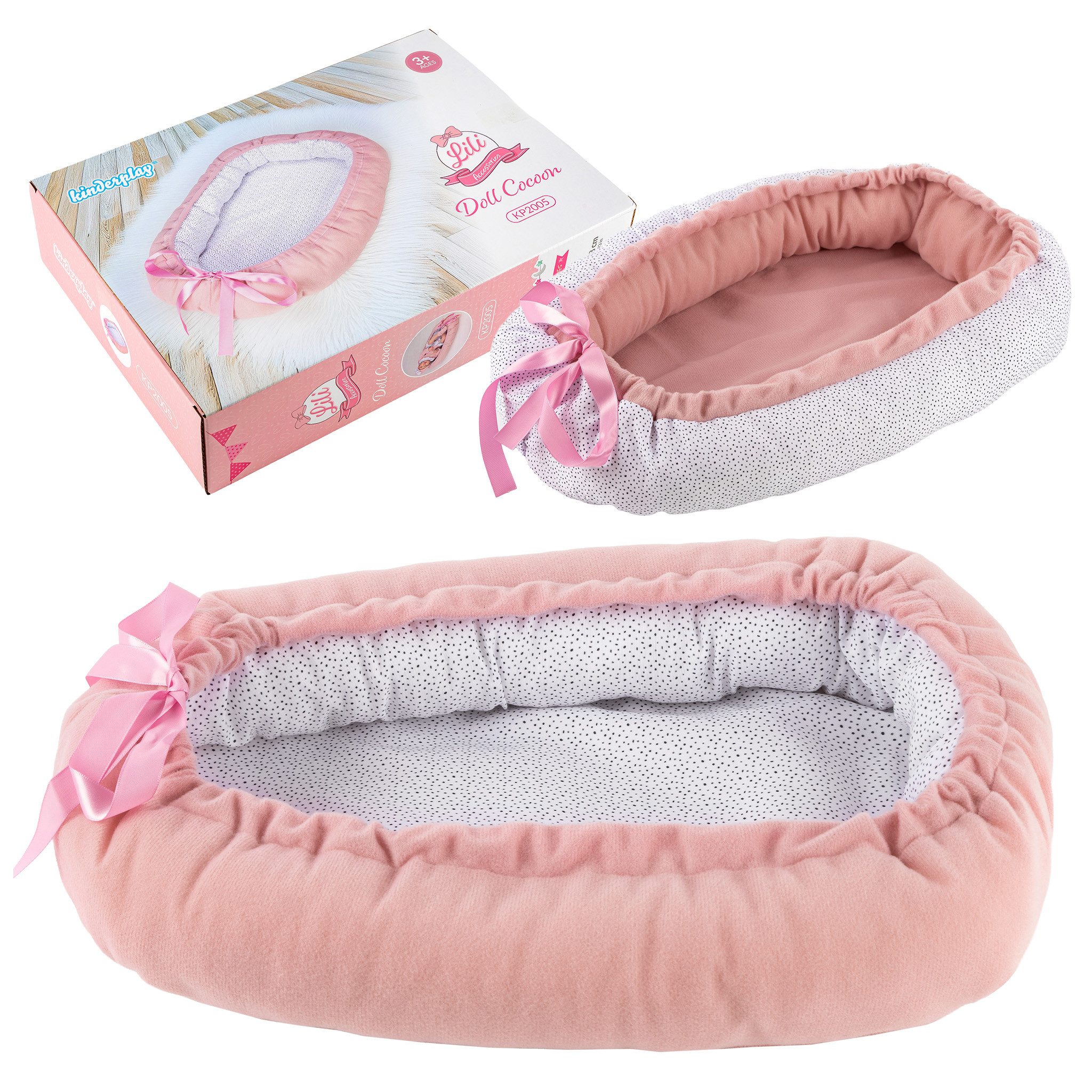Kinderplay Dolls & Strollers Puppenbett Kinderplay Puppen-Kokon 43 cm - weich, wendbar, rosa/weiß (KP2005)