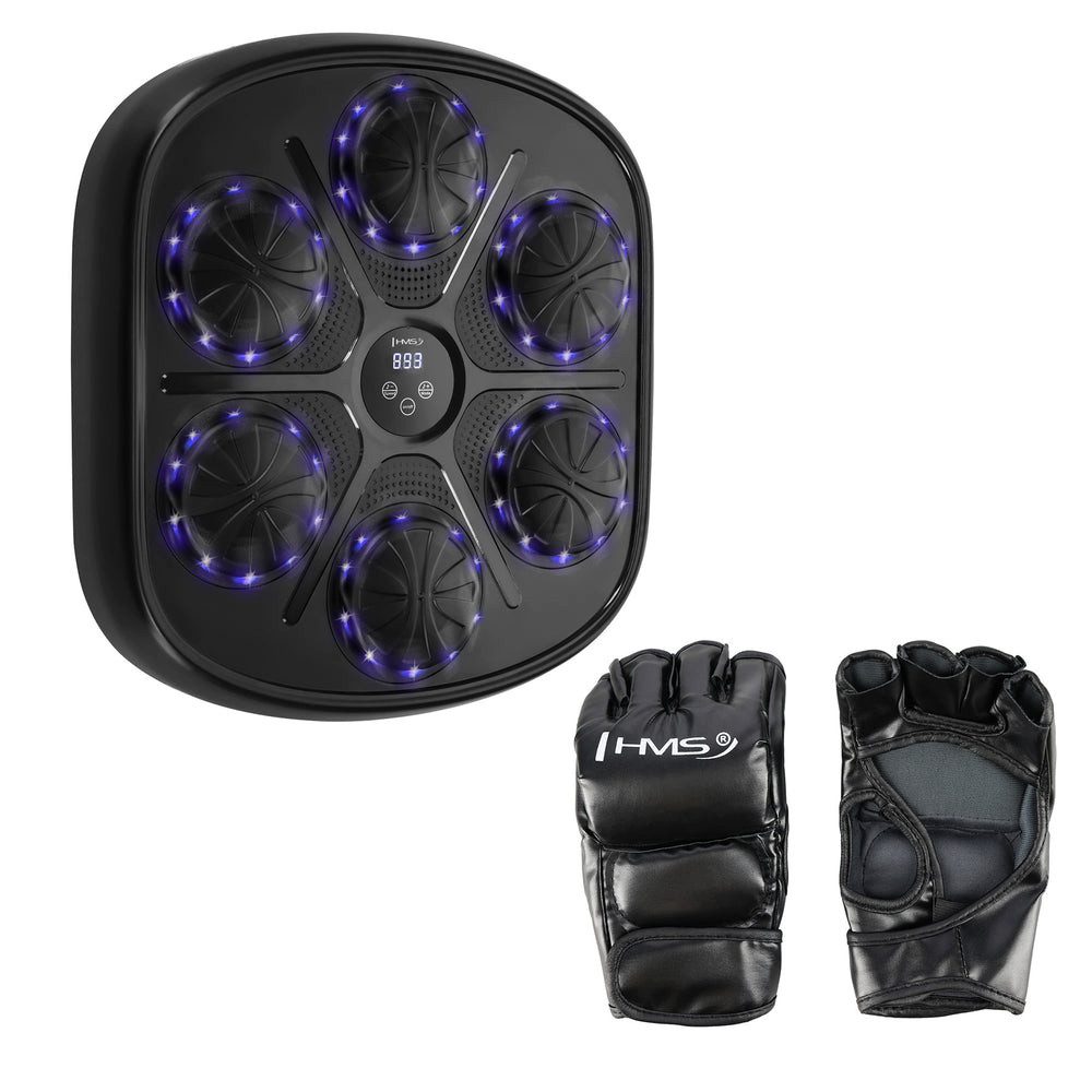 HMS Boxmaschine Boxtrainer Reaktionstrainer Musikpad, Bluetooth, LED-Ziele, 9 Programme, MMA-Handschuhe