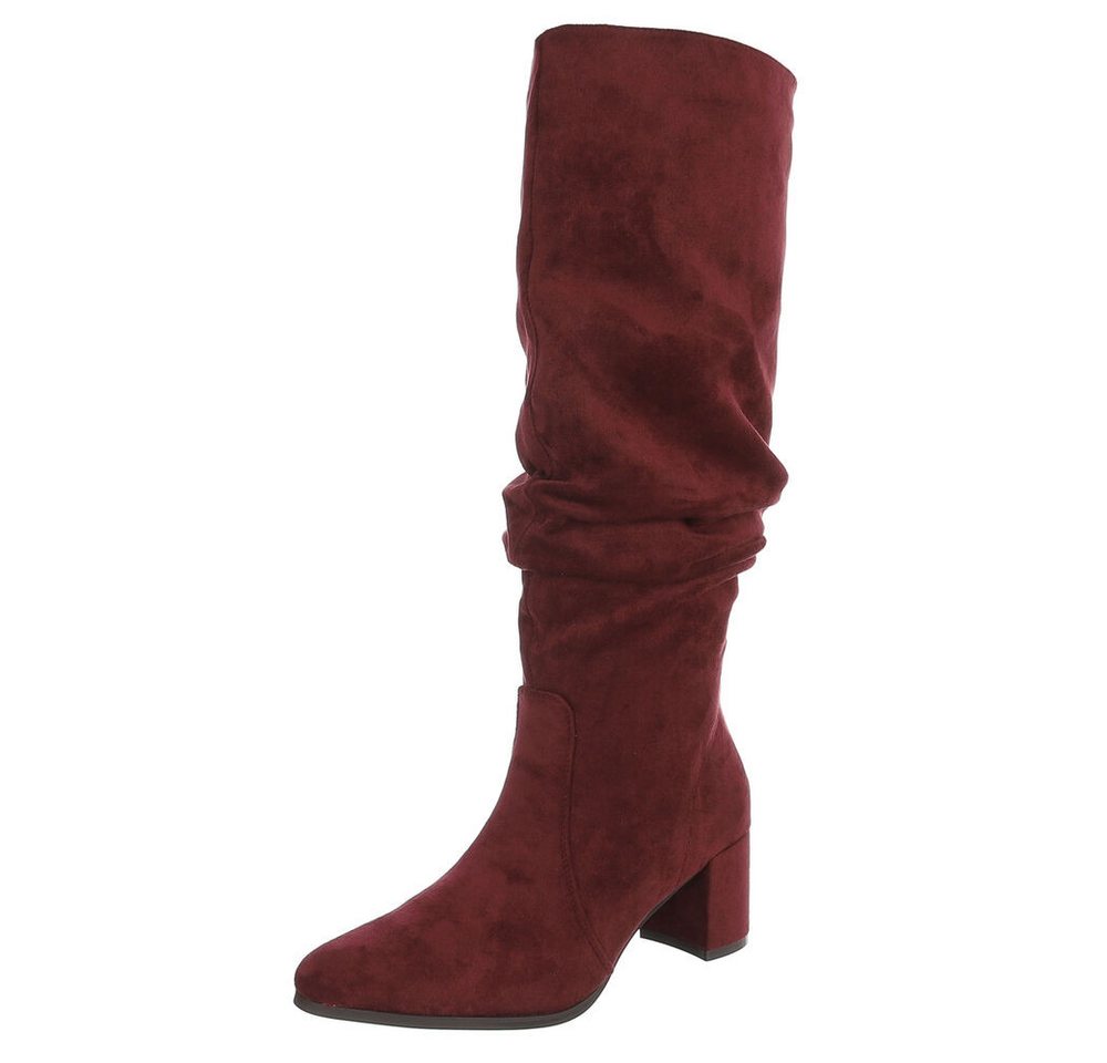 Ital-Design Damen Loafer mit Zierkette und Schlupfeinstieg Stiefel (92078746) Blockabsatz Stiefel in Weinrot
