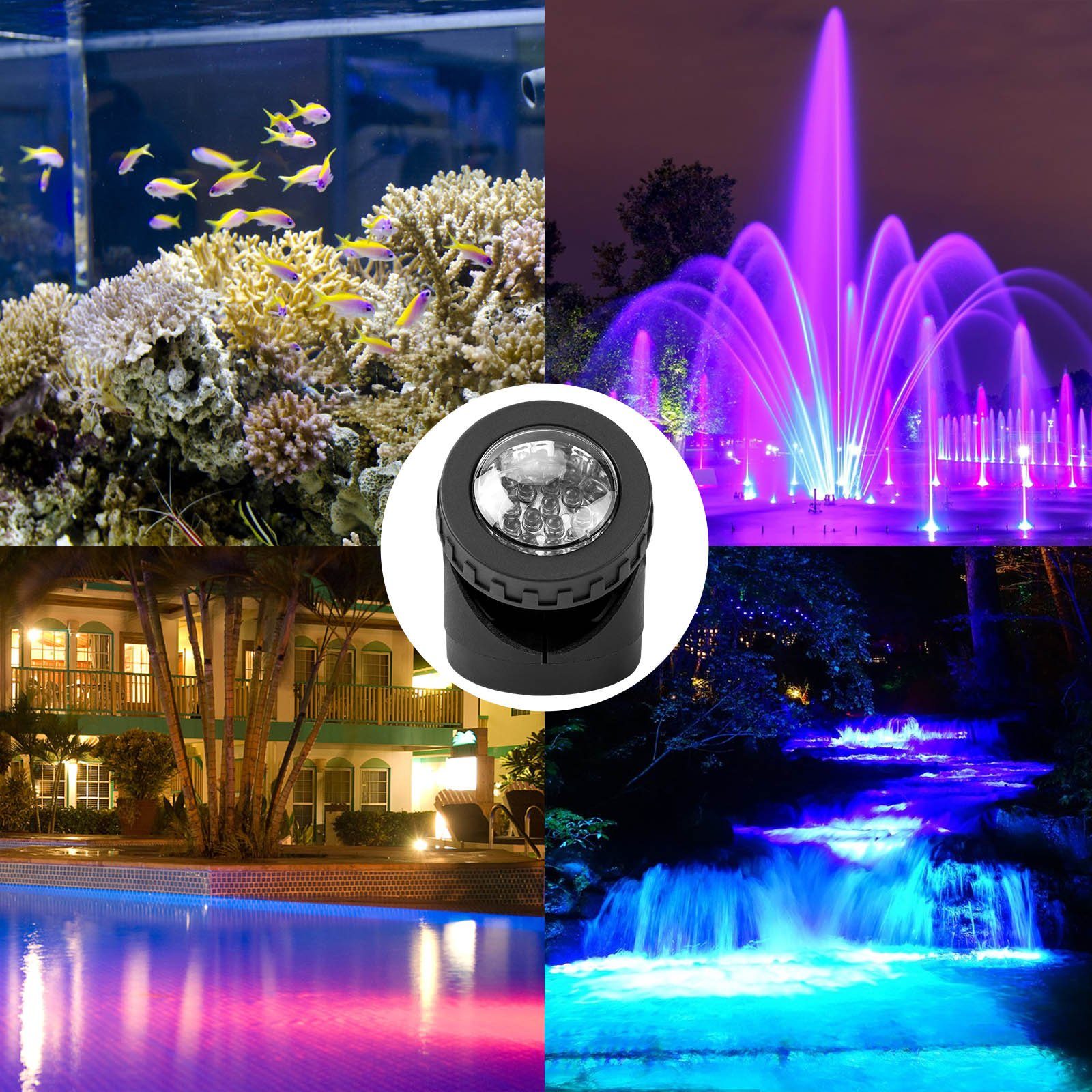 Rosnek LED Gartenstrahler 7 Farben, wasserdicht, Timer, für Aquarium  Schwimmbad Teich, gelb,rot,cyan,blau,grün,magenta,rot+grün+blau,  Springbrunnen Deko