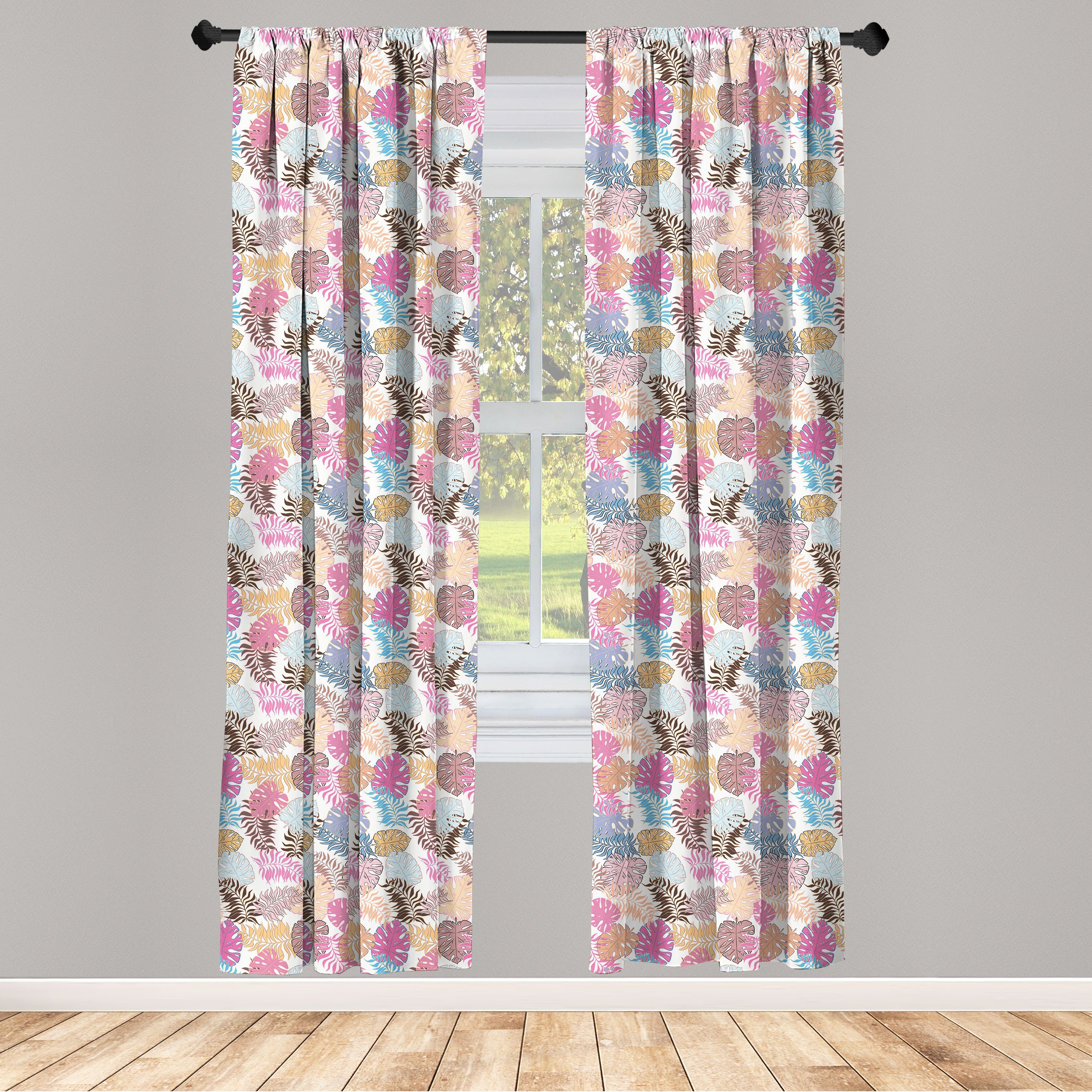 Gardine Vorhang für Wohnzimmer Schlafzimmer Dekor, Abakuhaus, Microfaser, Philodendron Bunte Blätter Doodle