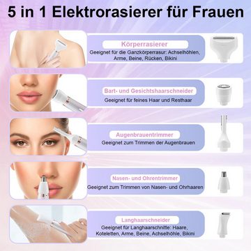 DOPWii Gesichtshaarentferner Elektrischer Rasierer für Frauen, 4 in 1 elektrischer Damentrimmer, für Gesicht, Nase, Augenbrauen, Arme, Achseln und Beine