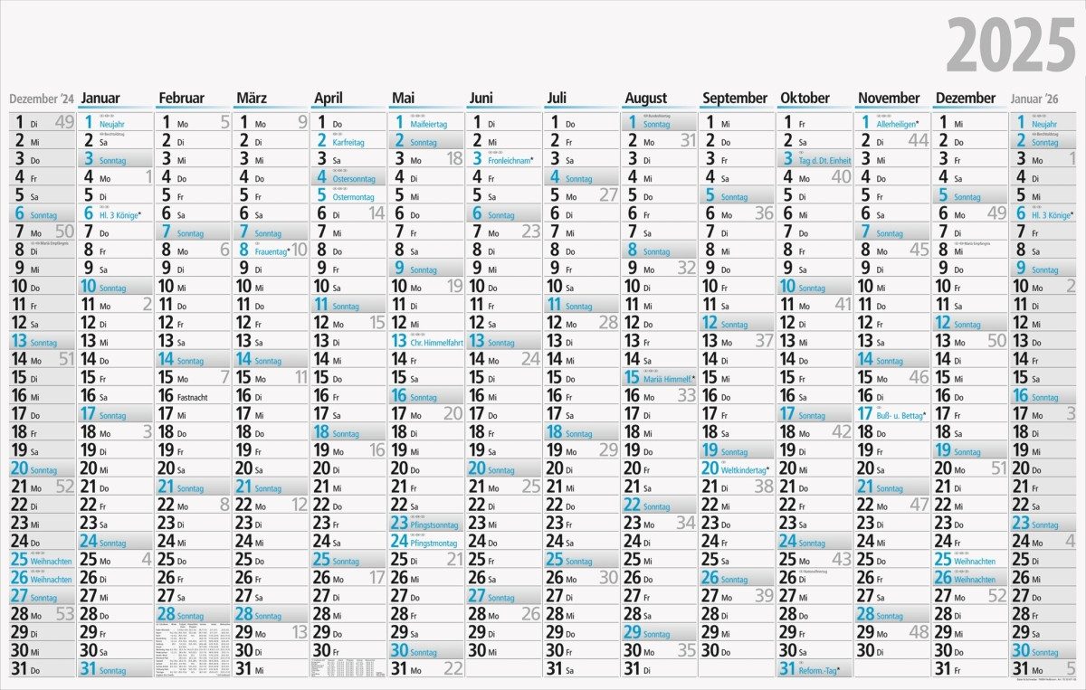 rido ide Lesezeichenkalender Jahresplaner 121x77cm 14 Monate 2025